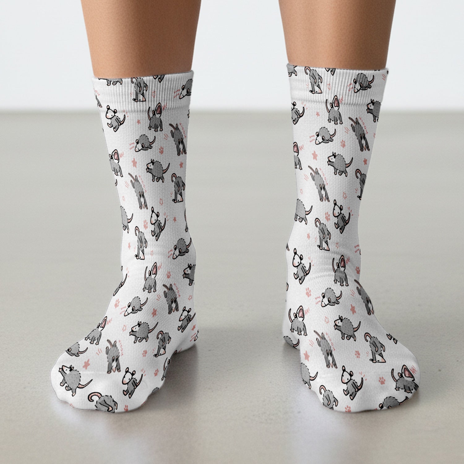 Playful Cartoon Opossum Character Pattern Sock, Breathable Fabrics Medical Uniform