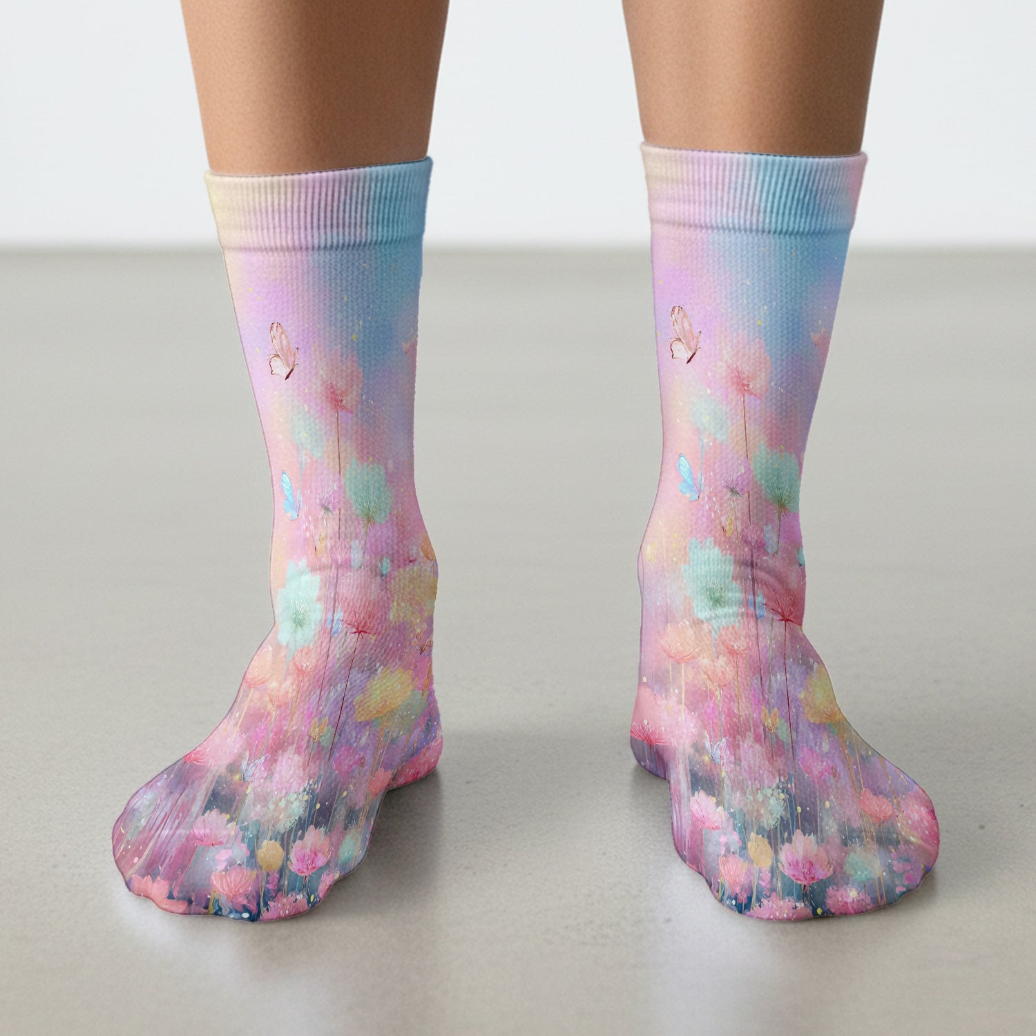 Dreamy Pastel Watercolor Floral Garden Socks, Adult Socks for Men and Women