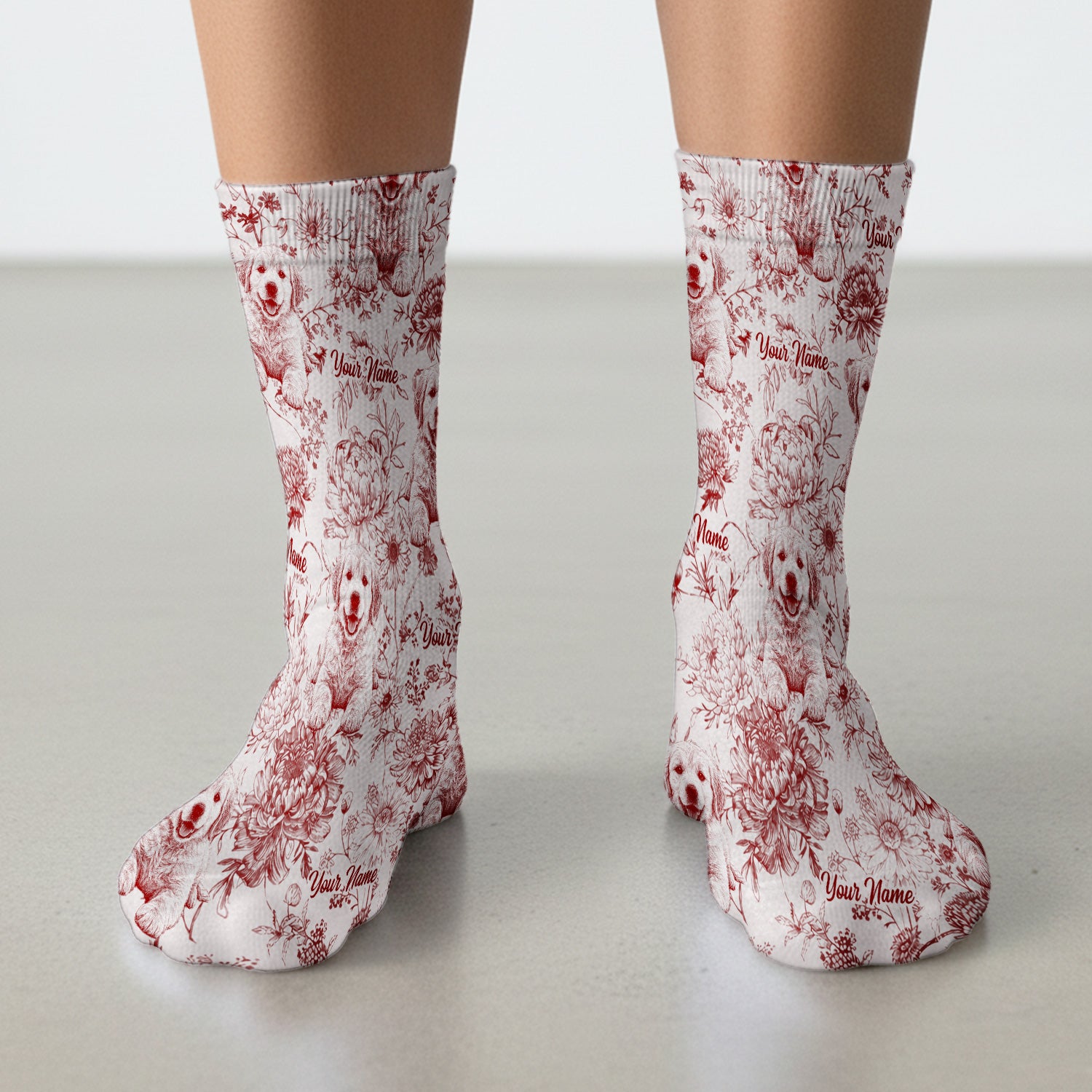 Personalized Custom Pet Photo Name Floral Pattern Socks, Adult Socks for Men and Women