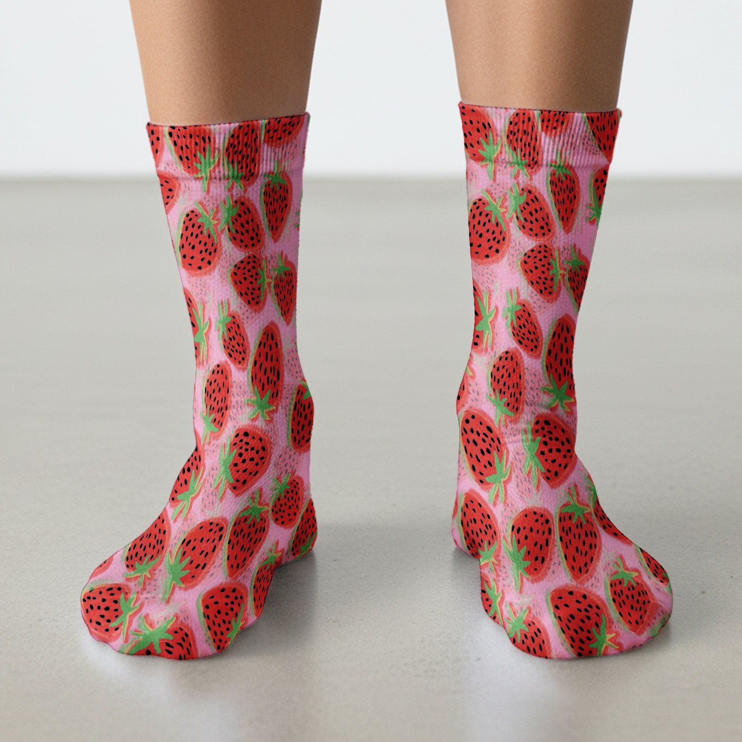 Pink Strawberry Pattern Socks, Breathable Fabrics Medical Uniform