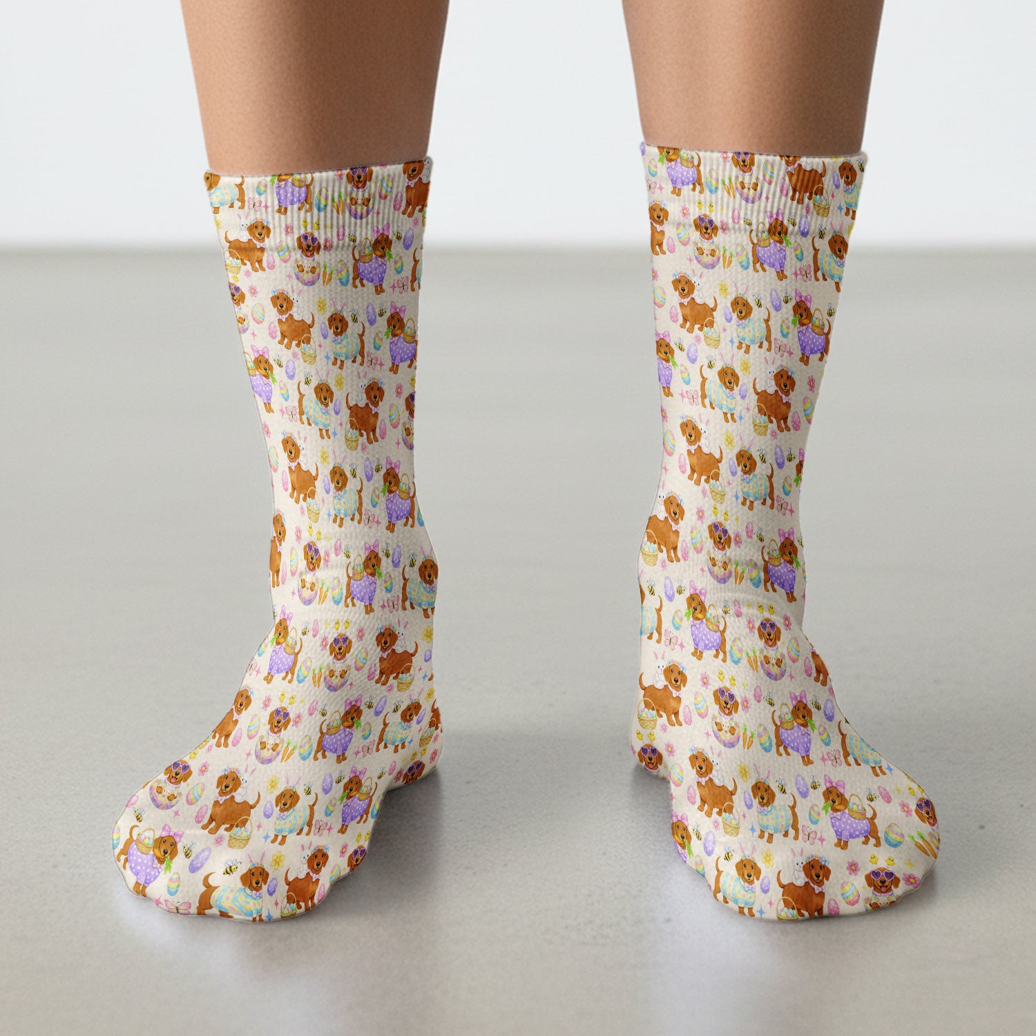 Cute Easter Dachshund Dog Pattern Socks, Adult Socks for Men and Women