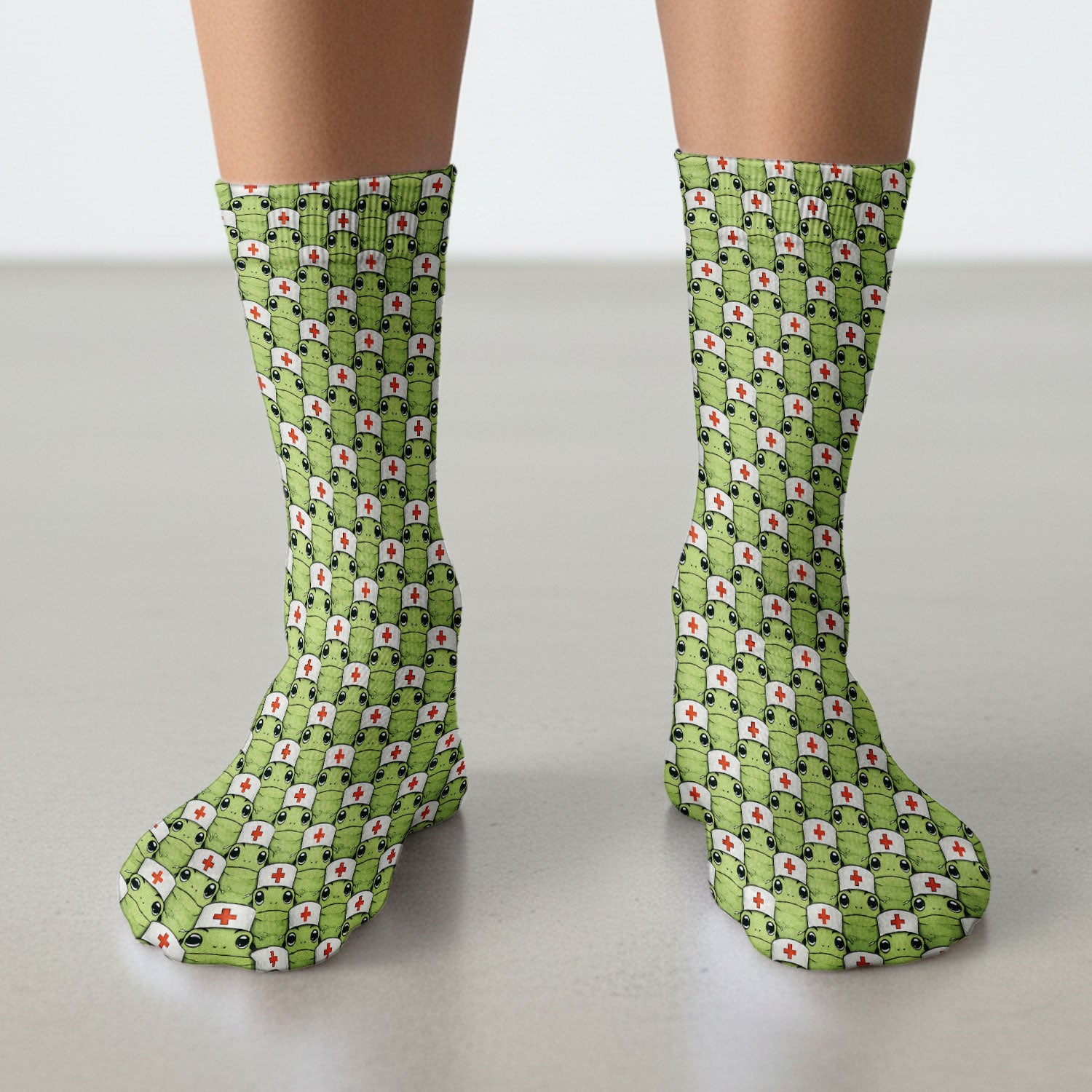 Funny Green Nurse Frog Socks, Breathable Fabrics Medical Uniform