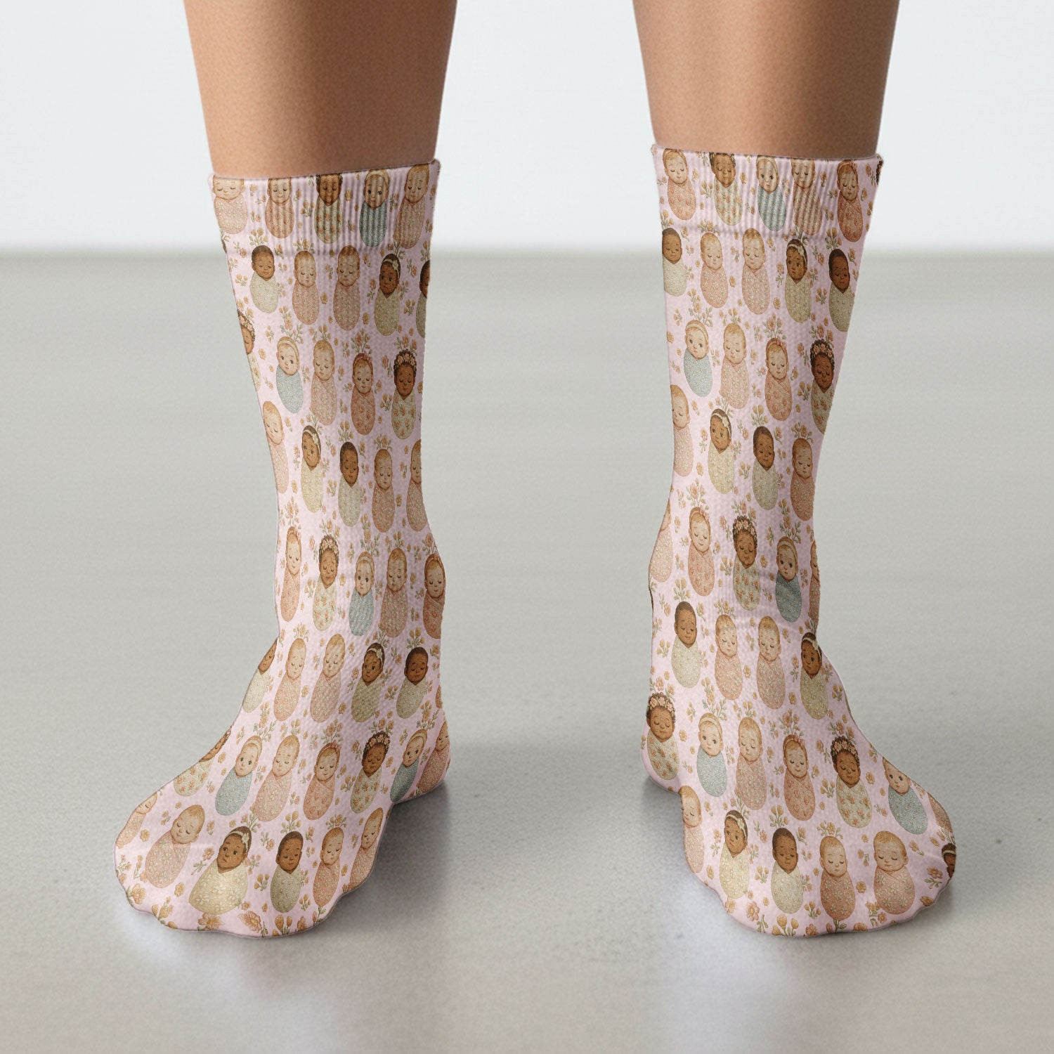 Sweet Newborn Baby Floral Print Medical Socks, Breathable Fabrics Medical Uniform