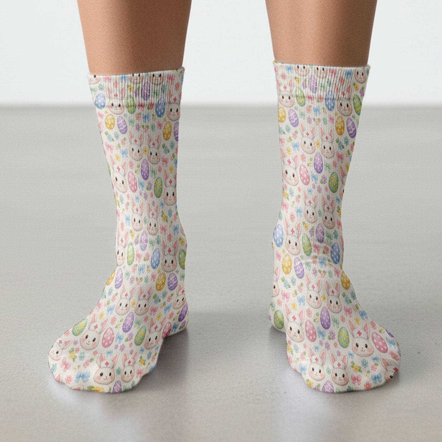 Cute Easter Nurse Bunny Egg Socks, Breathable Fabrics Medical Uniform