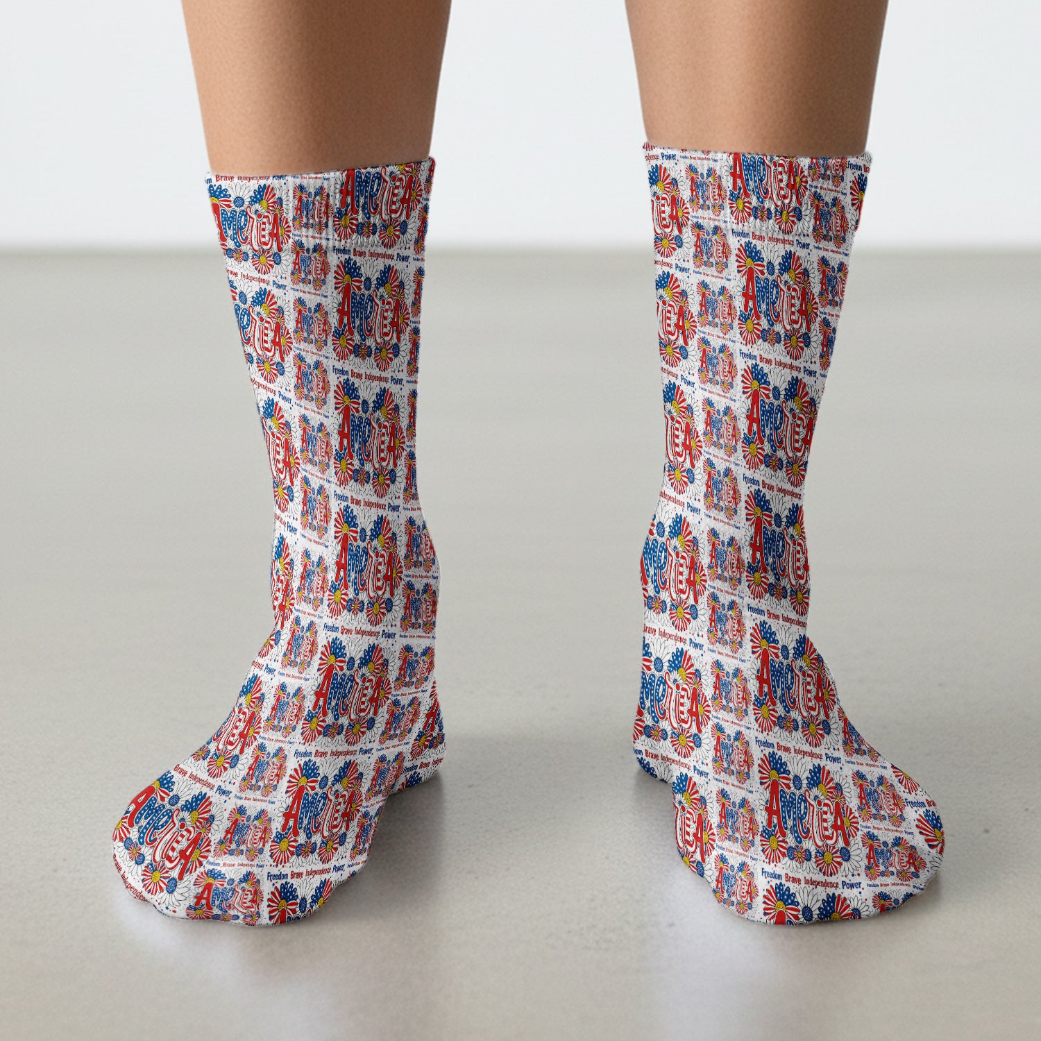 Patriotic America Floral Fireworks Pattern Socks, Adult Socks for Men and Women