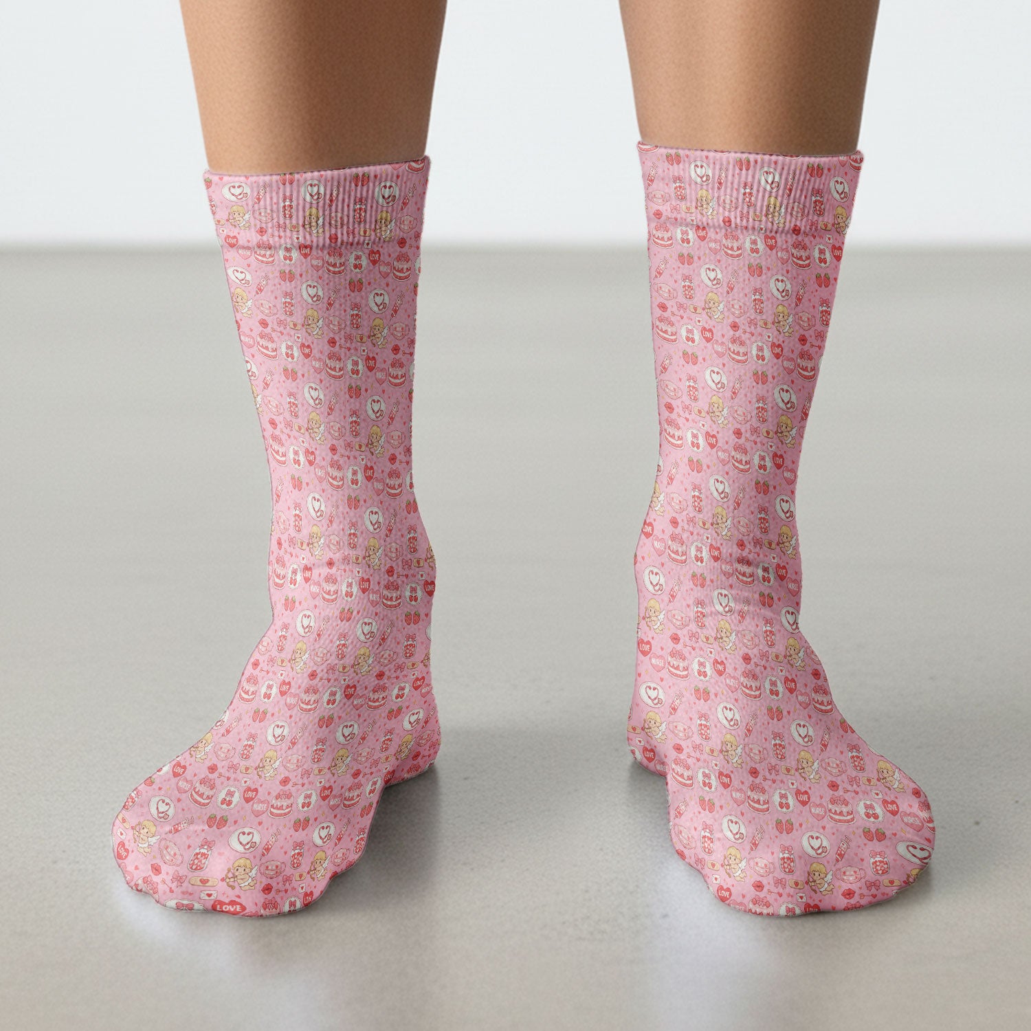 Cupid Nurse Scrub Socks, Cute Love Medical Pattern Sock For Valentine, Breathable Fabrics Nursing Uniform