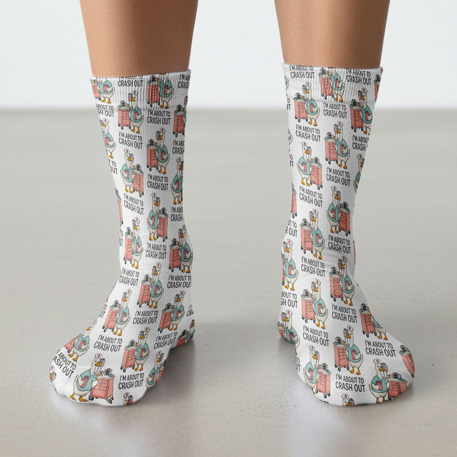 Funny Nurse Goose Crash Out Pattern Socks, Breathable Fabrics Medical Uniform