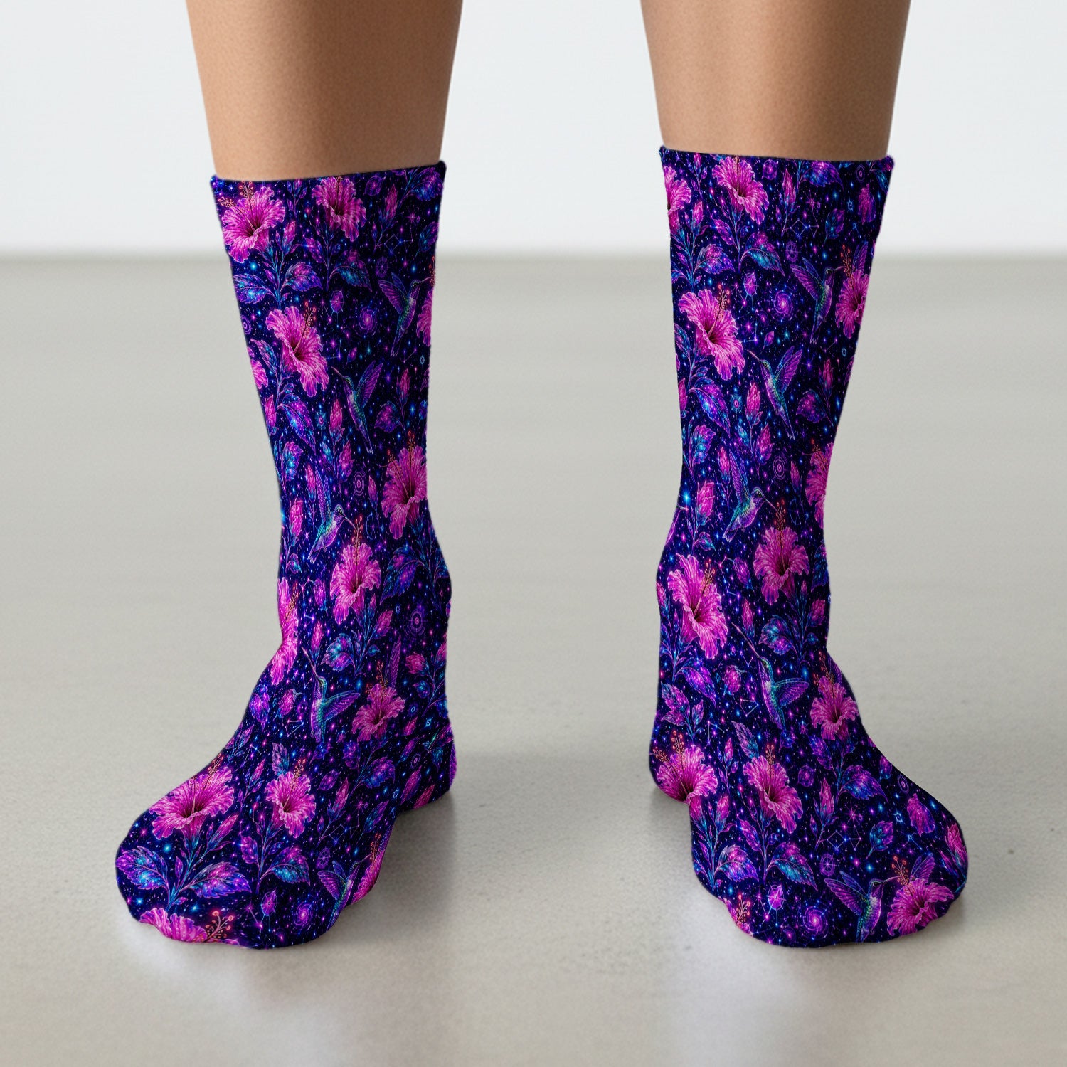 Galaxy Floral Hummingbird Nurse Pattern Socks, Adult Socks for Men and Women