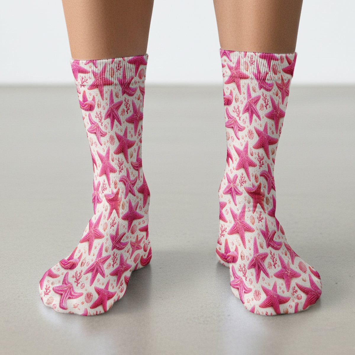 Pink Starfish And Seashell Pattern Socks, Adult Socks for Men and Women