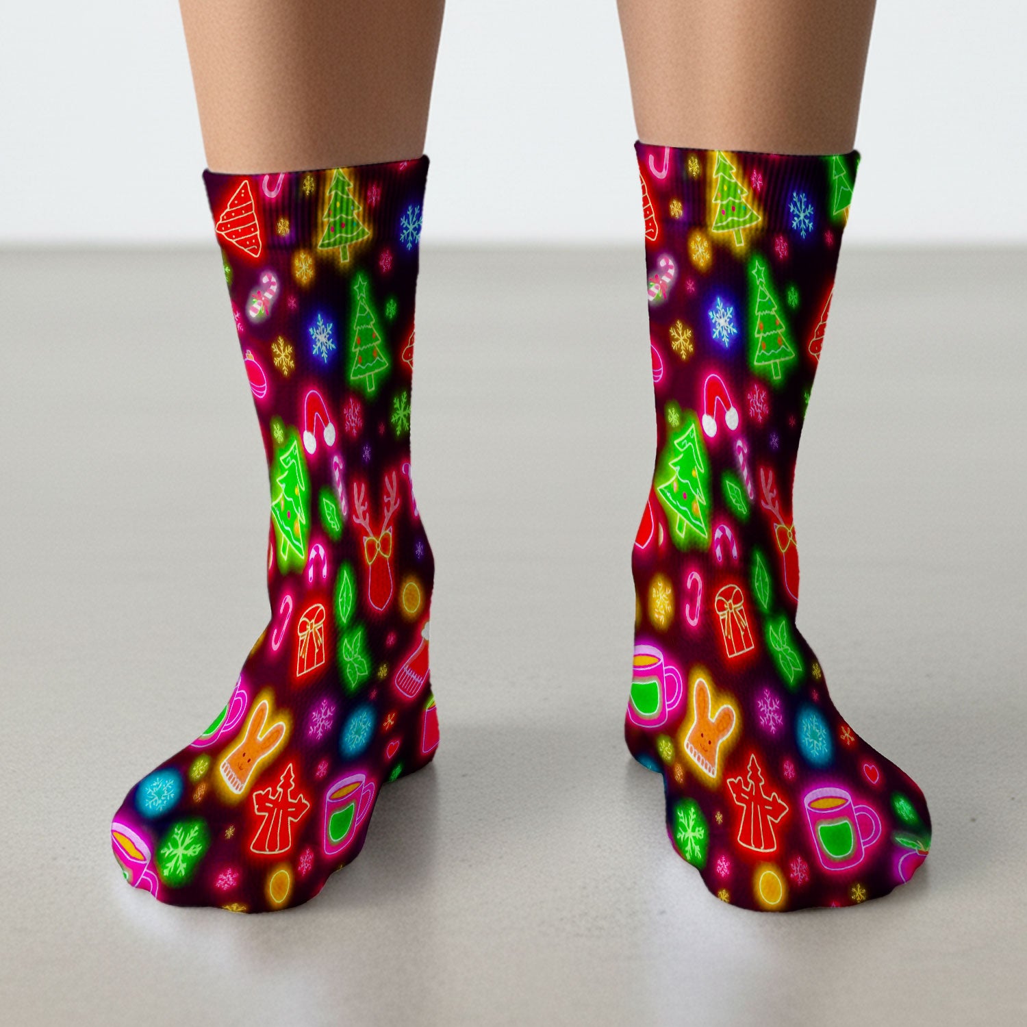 Reindeer Neon Xmas Scrub Socks, Christmas Pattern Scrub Sock,  Breathable Fabrics Nursing Uniform