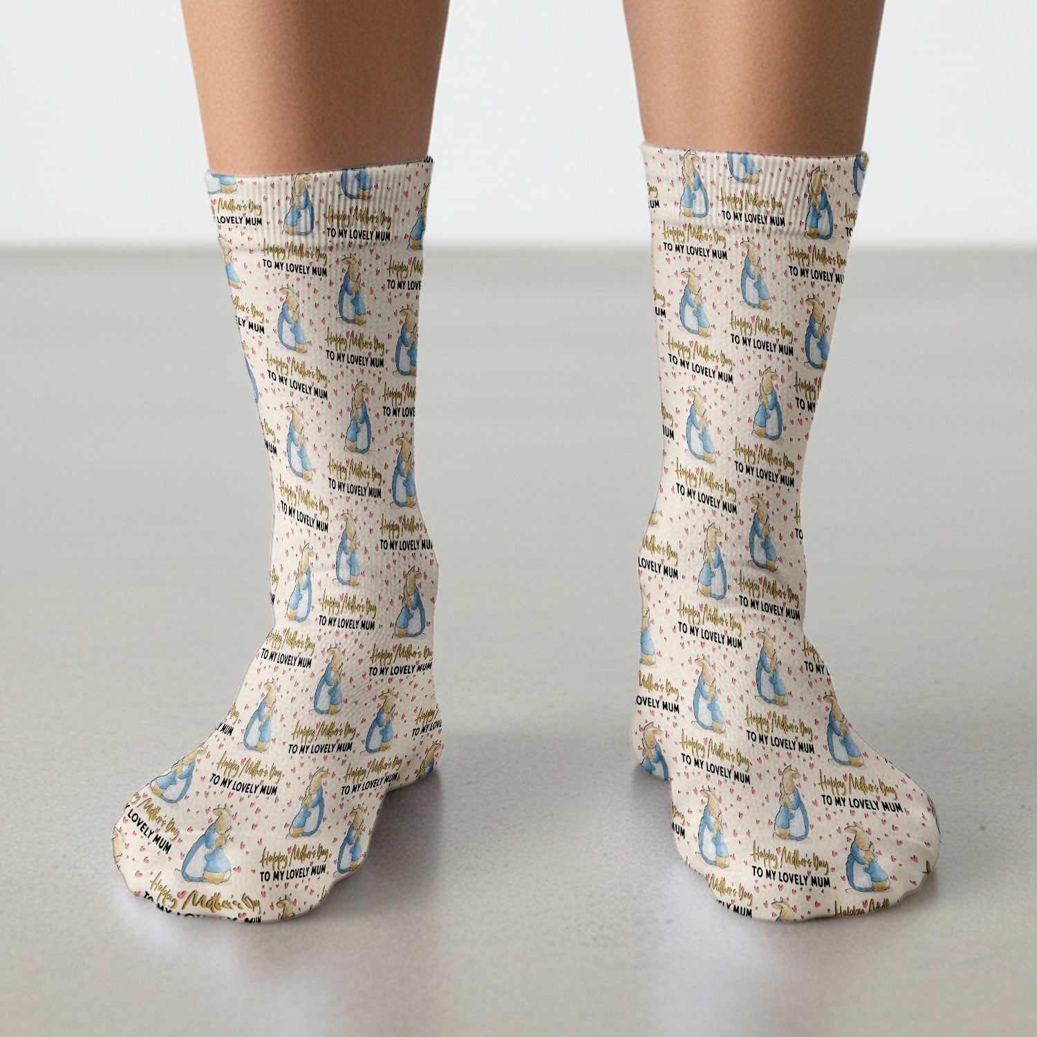 Happy Mothers Day Bunny Love Pattern Socks, Adult Socks for Men and Women