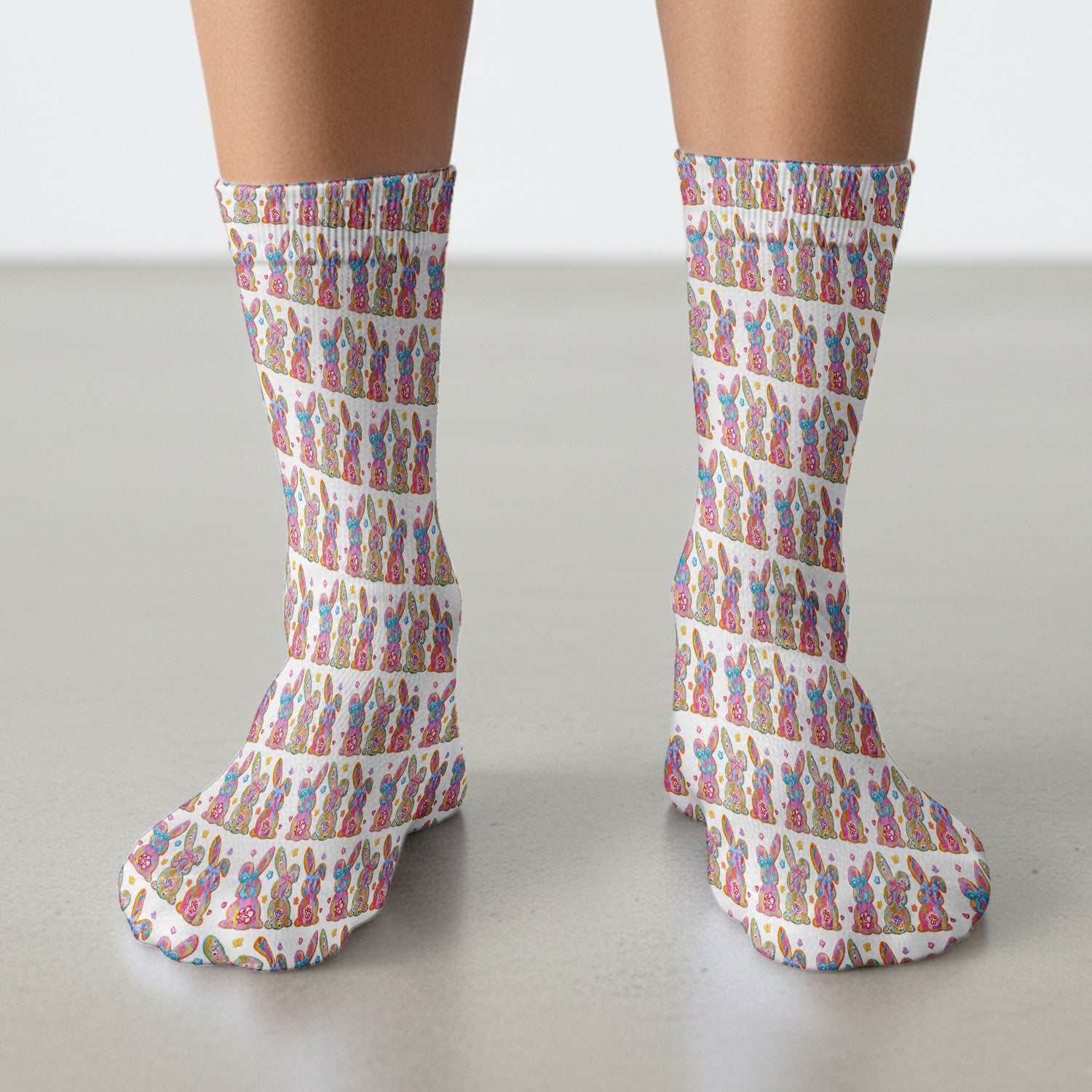 Cute Pastel Bunny Floral Patternt Socks, Breathable Fabrics Medical Uniform