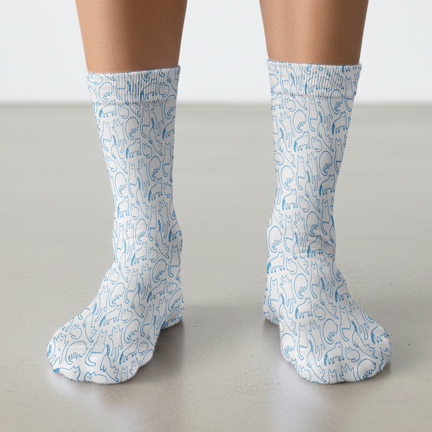 Artistic Cat Pattern Medical Scrub Socks, Breathable Fabrics Nursing Uniform