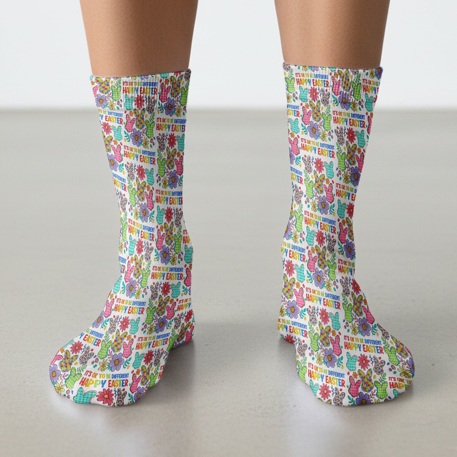 Happy Easter Bunny Floral Print Socks, Breathable Fabrics Medical Uniform