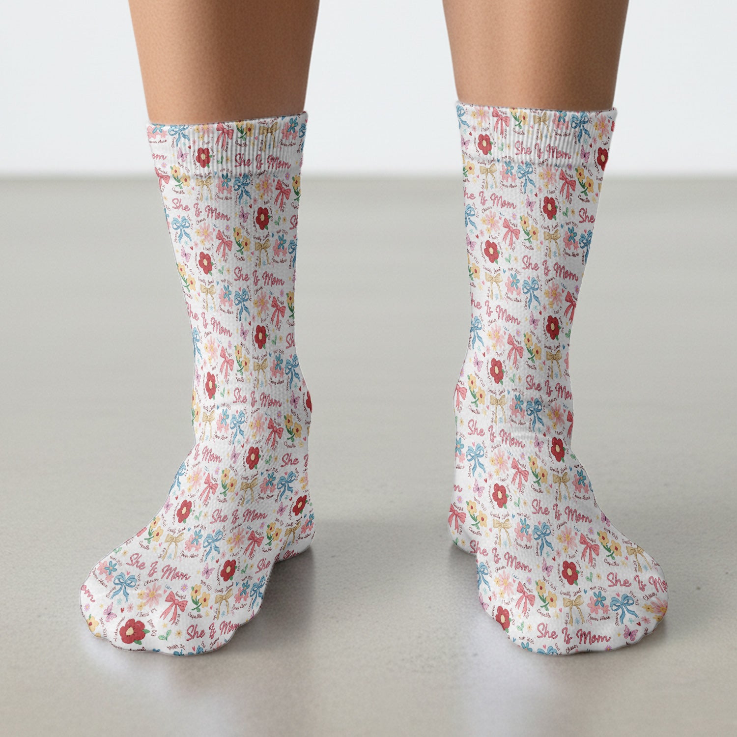 She Is Mom Floral Bow Pattern Socks, Breathable Fabrics Medical Uniform