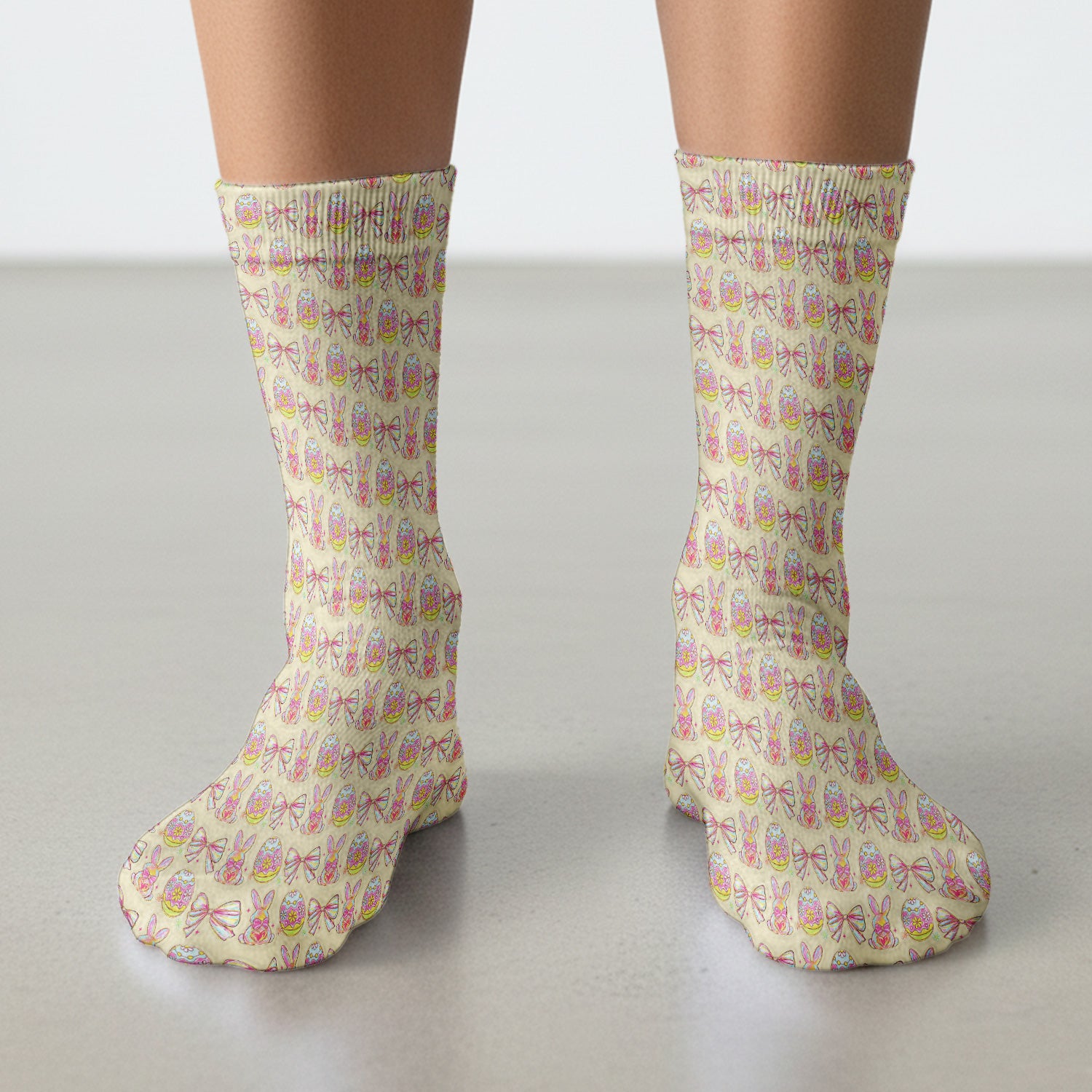 Easter Bunny Pastel Egg Bow Pattern Socks, Breathable Fabrics Medical Uniform