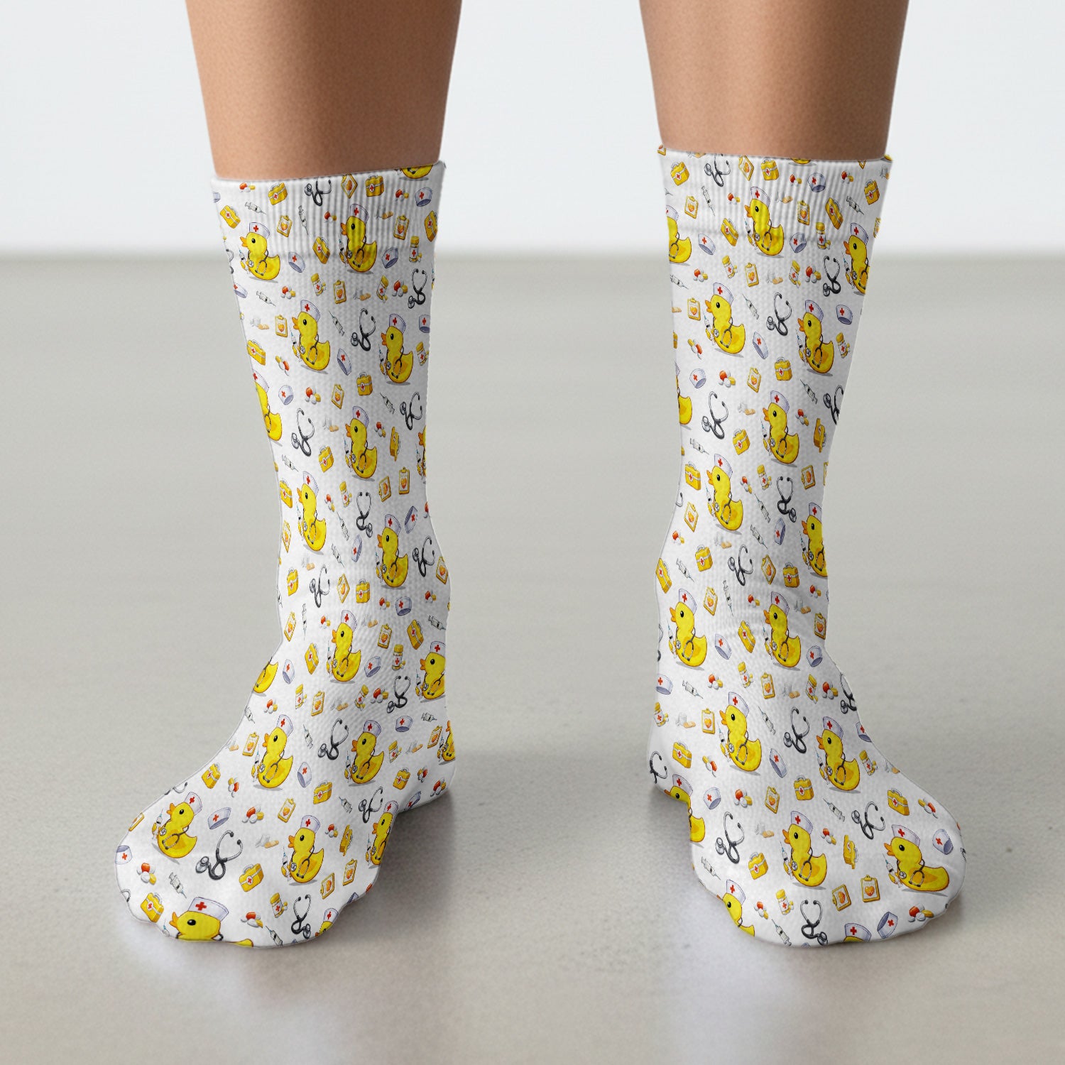 Playful Medical Duck Print Medical Socks, Breathable Fabrics Medical Uniform