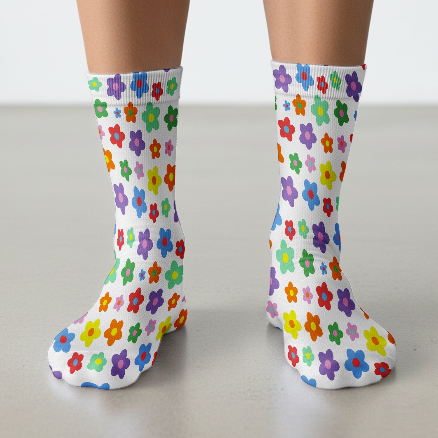 Colorful Retro Flower Pattern Print Socks, Breathable Fabrics Medical Uniform
