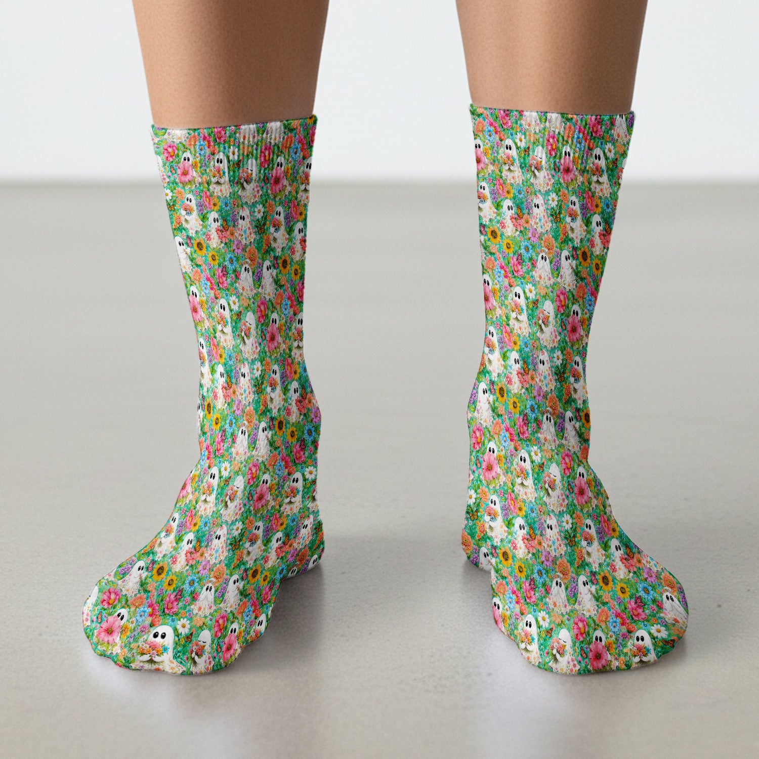 Cute Halloween Floral Ghosts Socks, Adult Socks for Men and Women