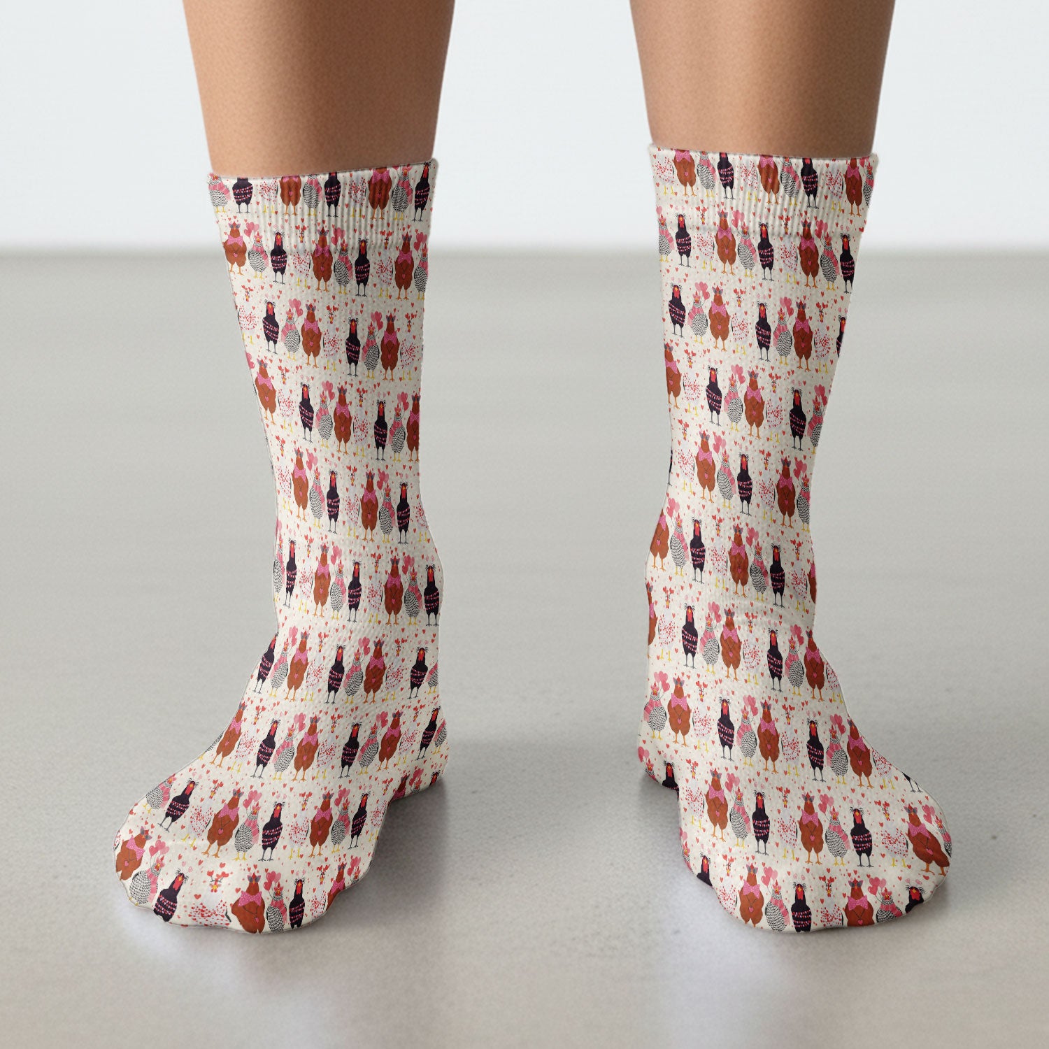 Funny Chicken Valentine Scrub Socks, Chicken Pattern Scrub Sock For Nursing, Valentine Gift For Nurse
