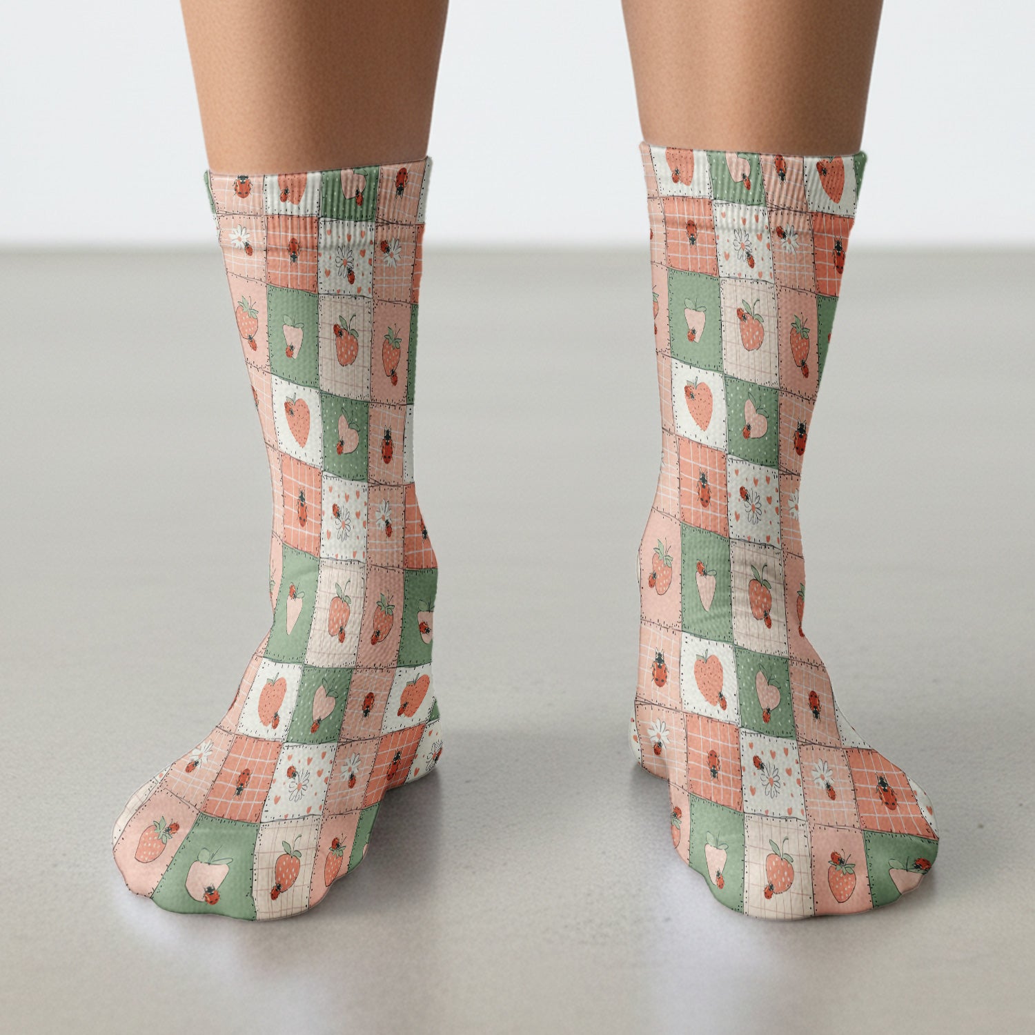 Strawberry Ladybug Patchwork Pattern Socks, Socks for Nurse Doctor