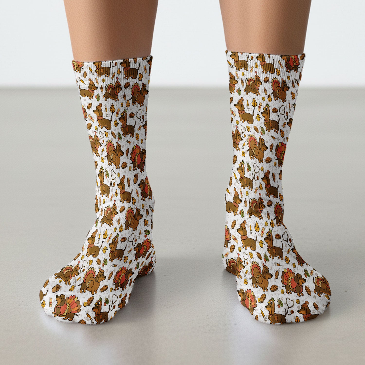 Thanksgiving Wiener Dog Socks for Nurse Doctor - Funny Dachshund Turkey Adult Socks for Men and Women