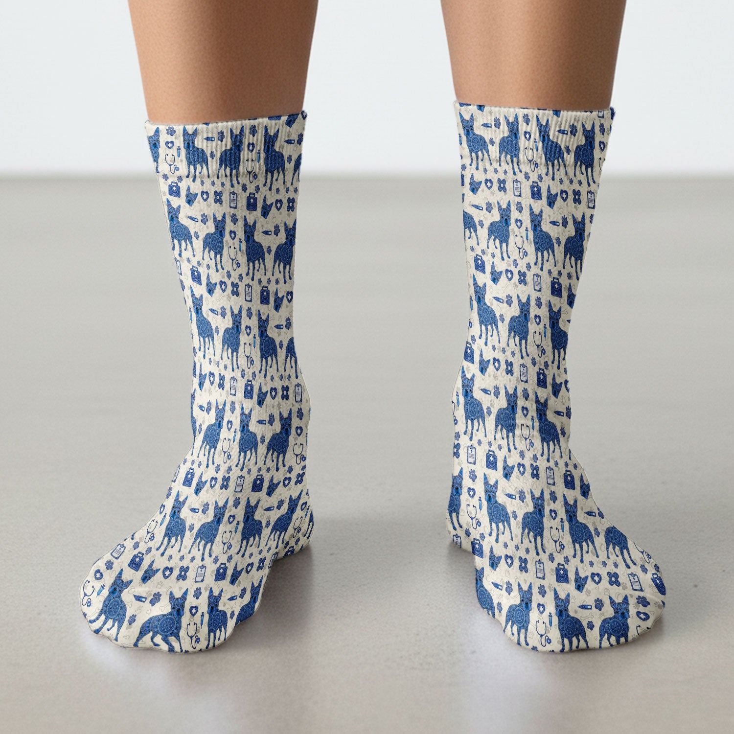Blue Heeler Australian Cattle Dog Scrub Socks, Australia Dot Art Pattern Sock, Breathable Fabrics Nursing Uniform
