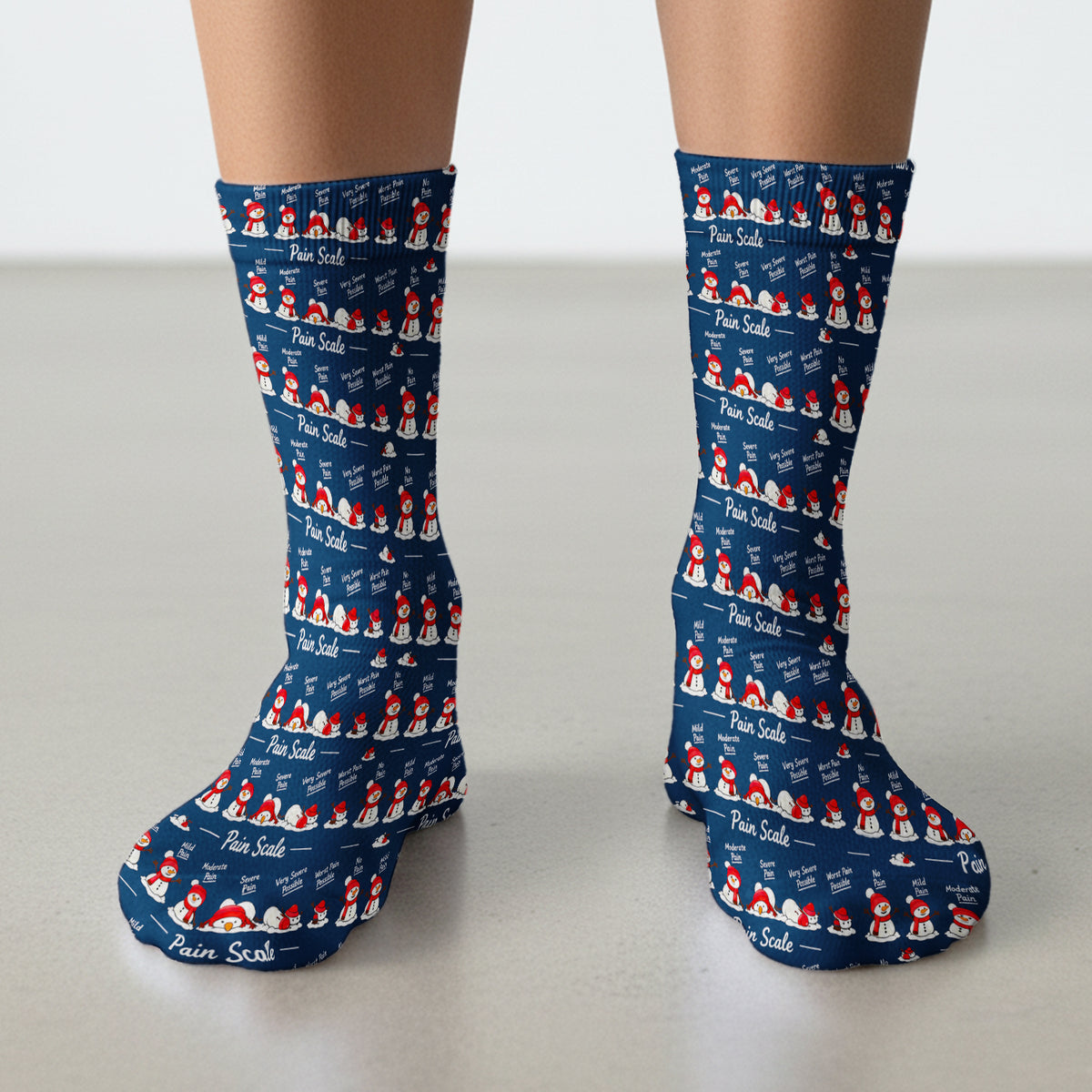 Funny Christmas Snowman Pain Scale Scrub Socks, Breathable Fabrics Nursing Uniform