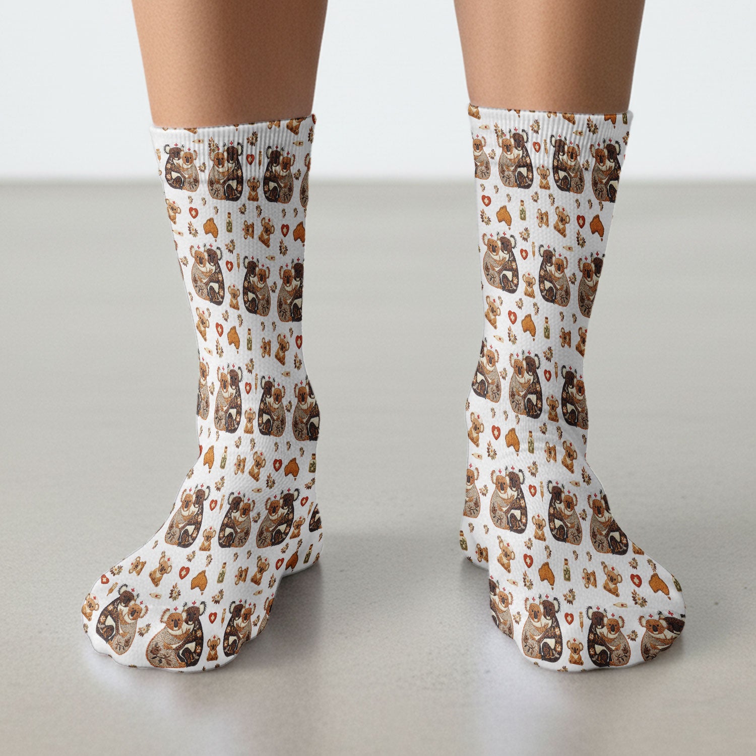 Cute Cartoon Koala Valentine Nurse Design Sock, Breathable Fabrics Medical Uniform