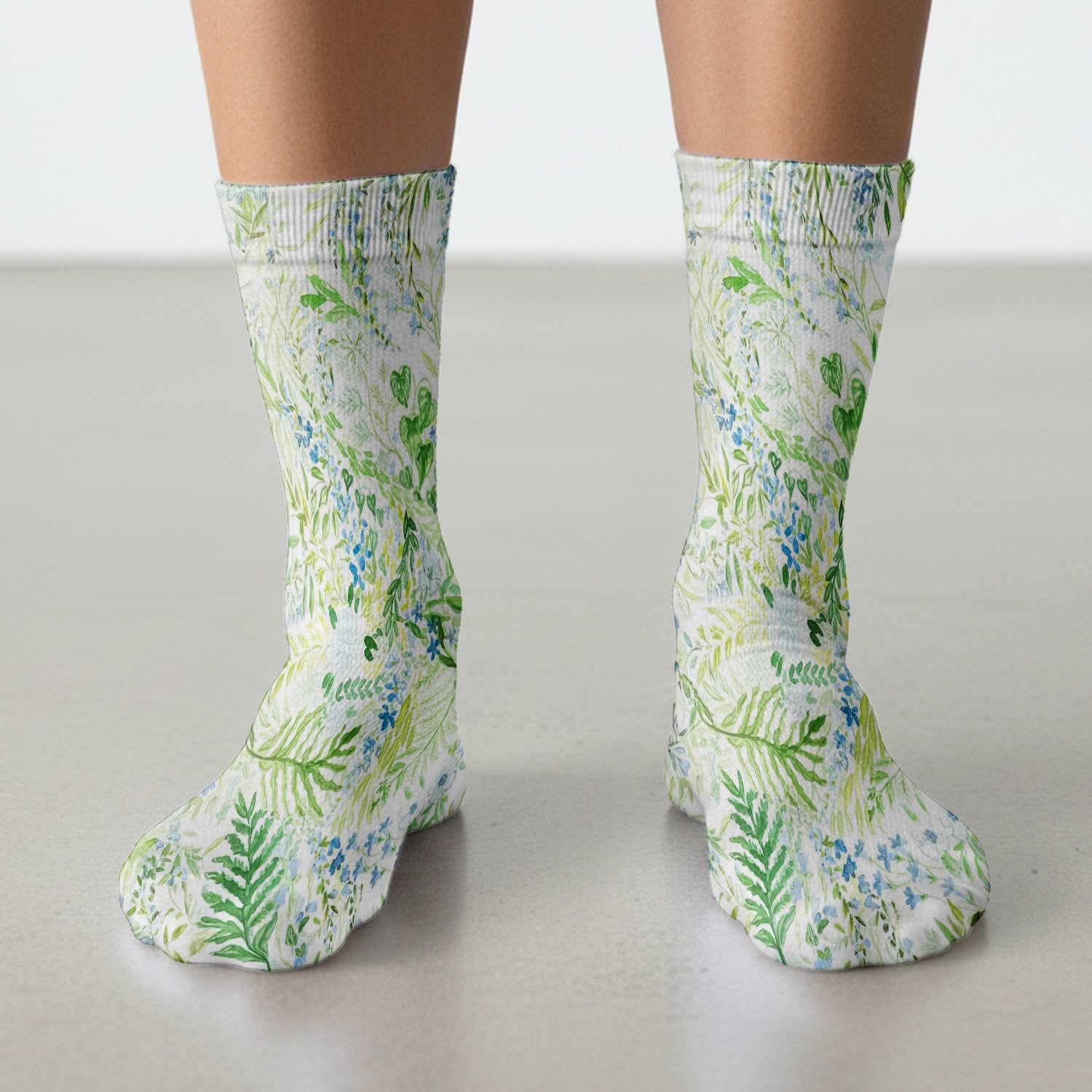 Green Botanical Floral Pattern Socks, Cute Medical Staff Socks