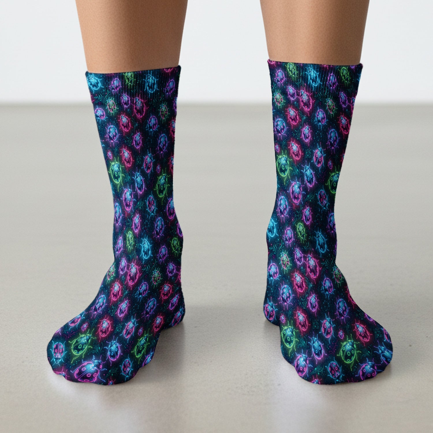 Colorful Neon Ladybug Pattern Socks, Adult Socks for Men and Women
