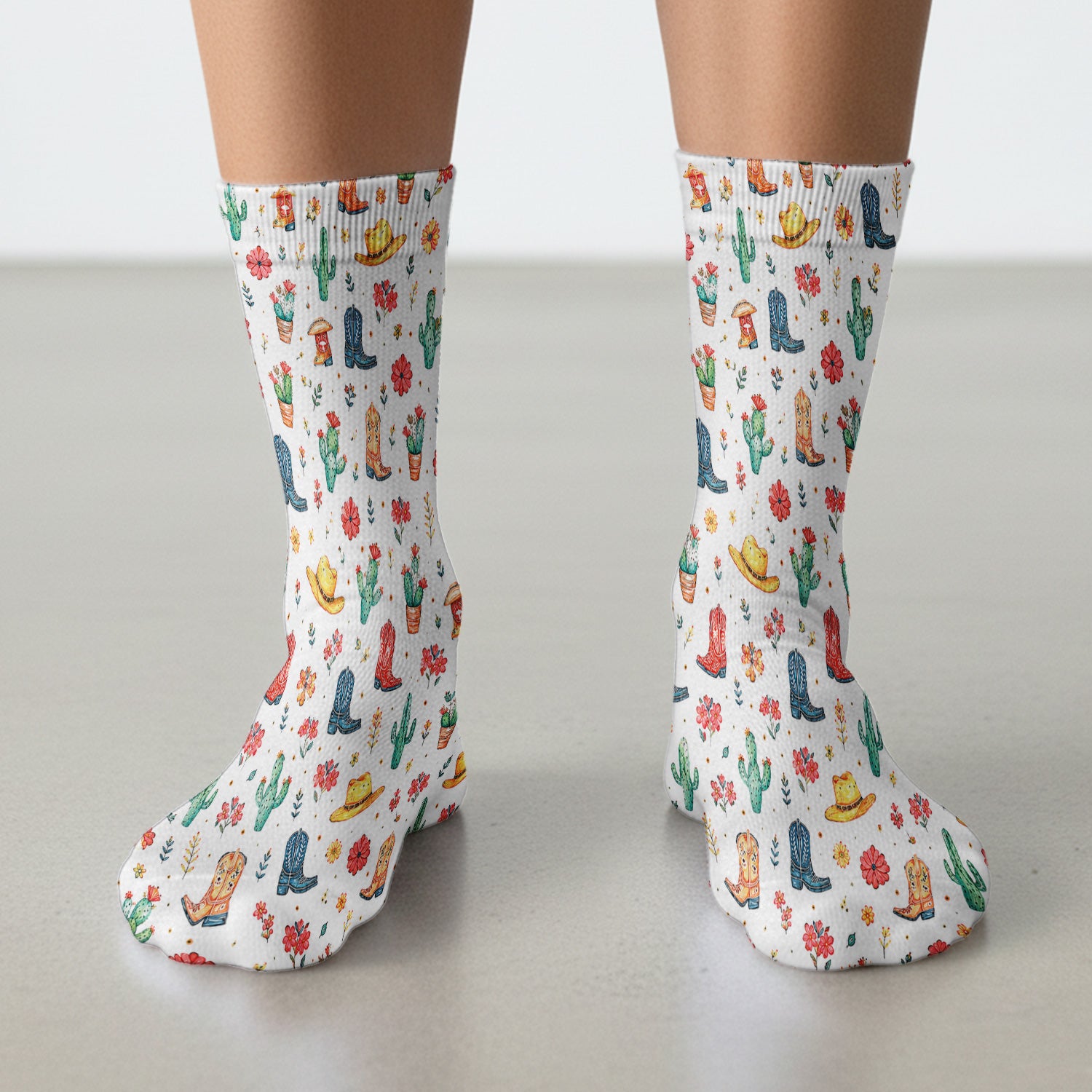 Whimsical Western Cactus Boots Pattern Socks, Breathable Fabrics Medical Uniform