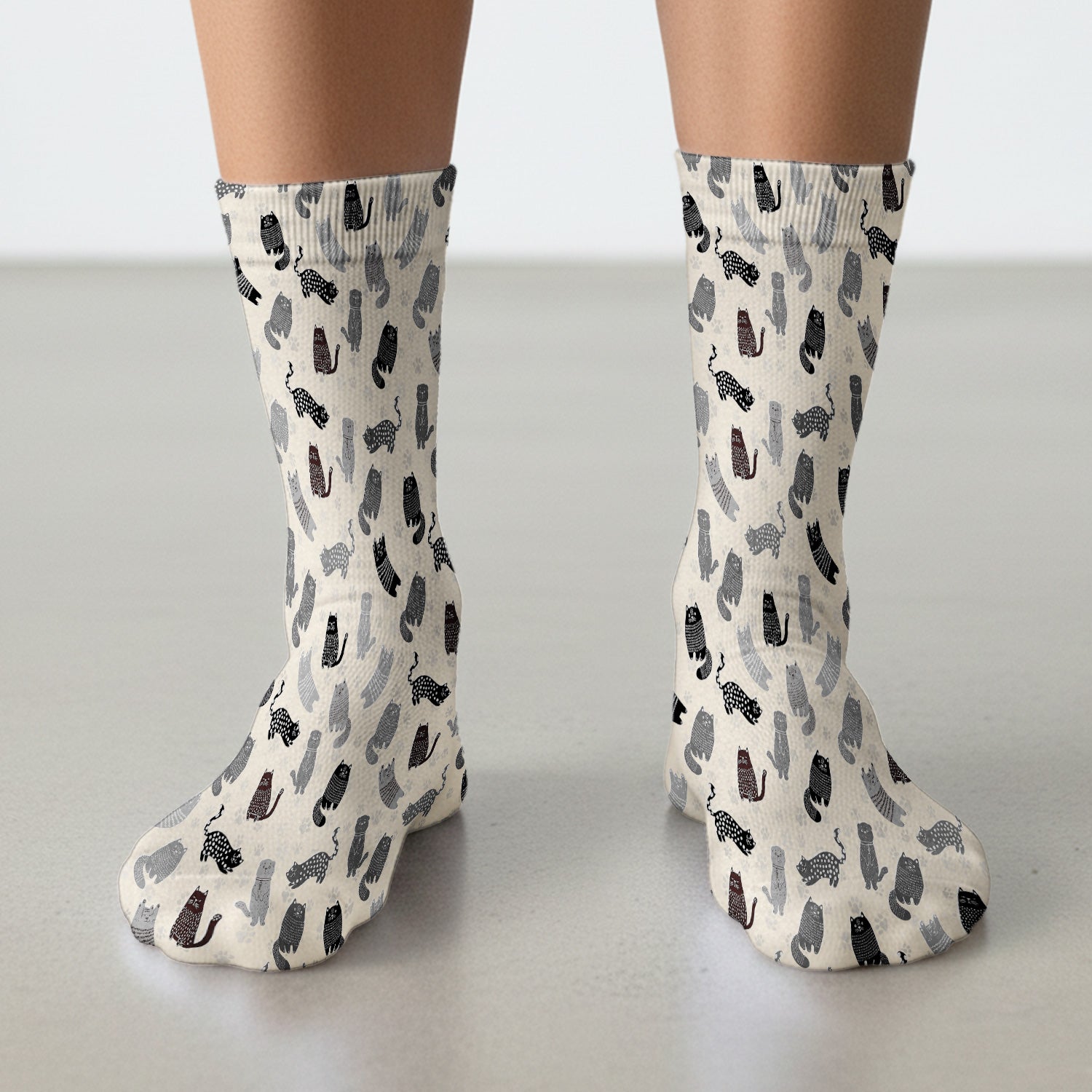 Cute Cat and Paw Print Pattern Socks, Breathable Fabrics Medical Uniform