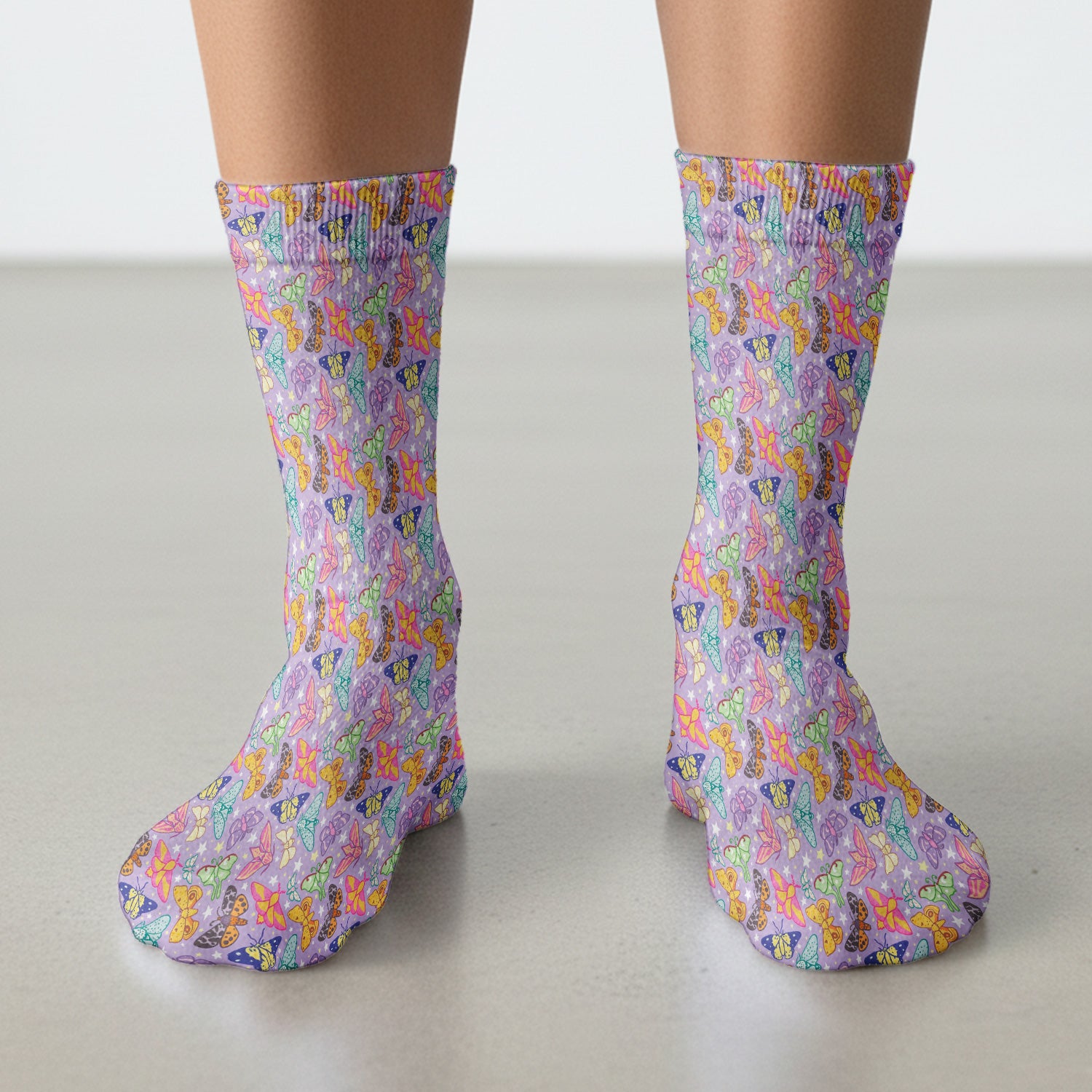 Colorful Butterfly Moth Garden Pattern Socks, Adult Socks for Men and Women