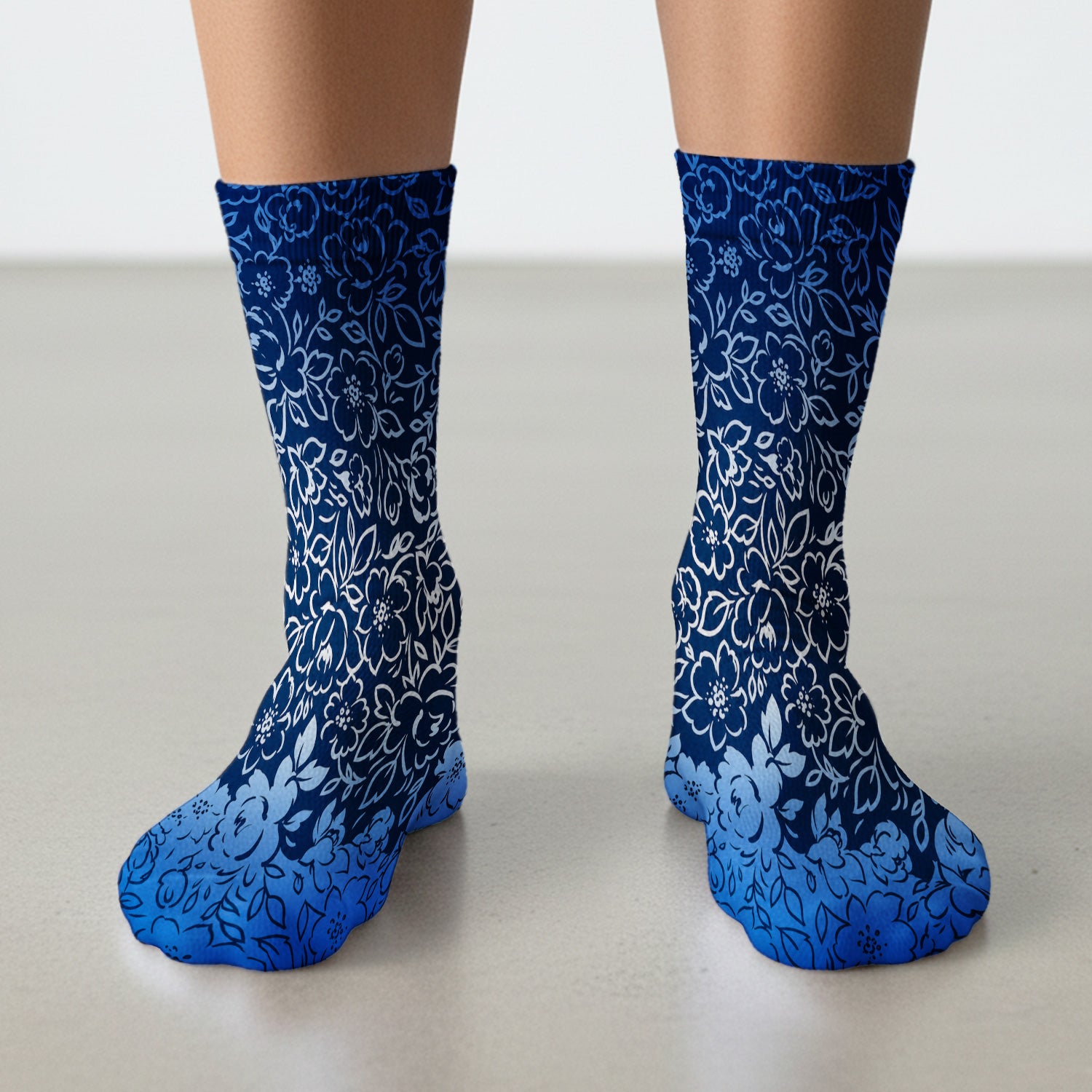 Navy Botanical Flower Print Socks, Adult Socks for Men and Women