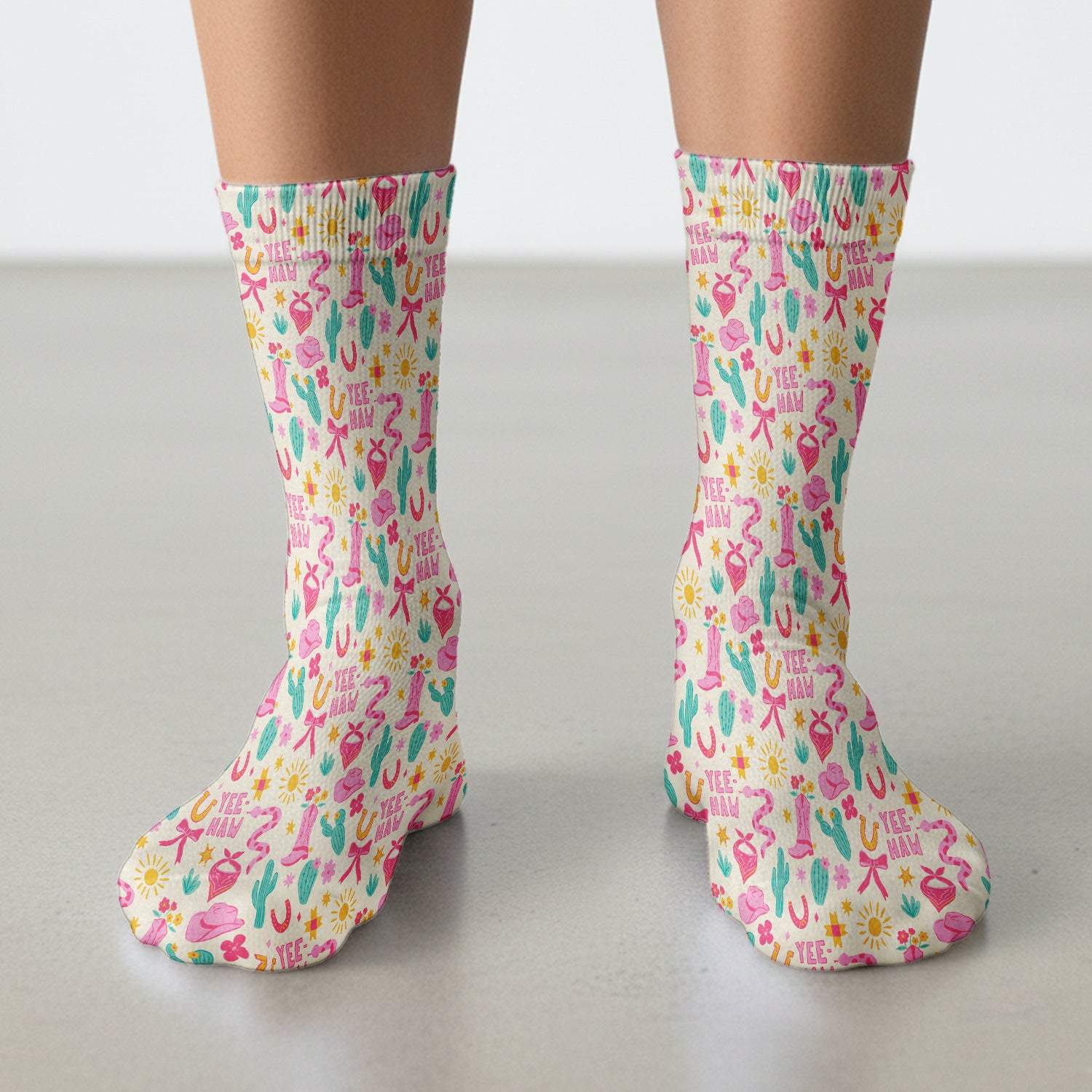 Pink Western Cowgirl Nurse Pattern Socks, Adult Socks for Men and Women