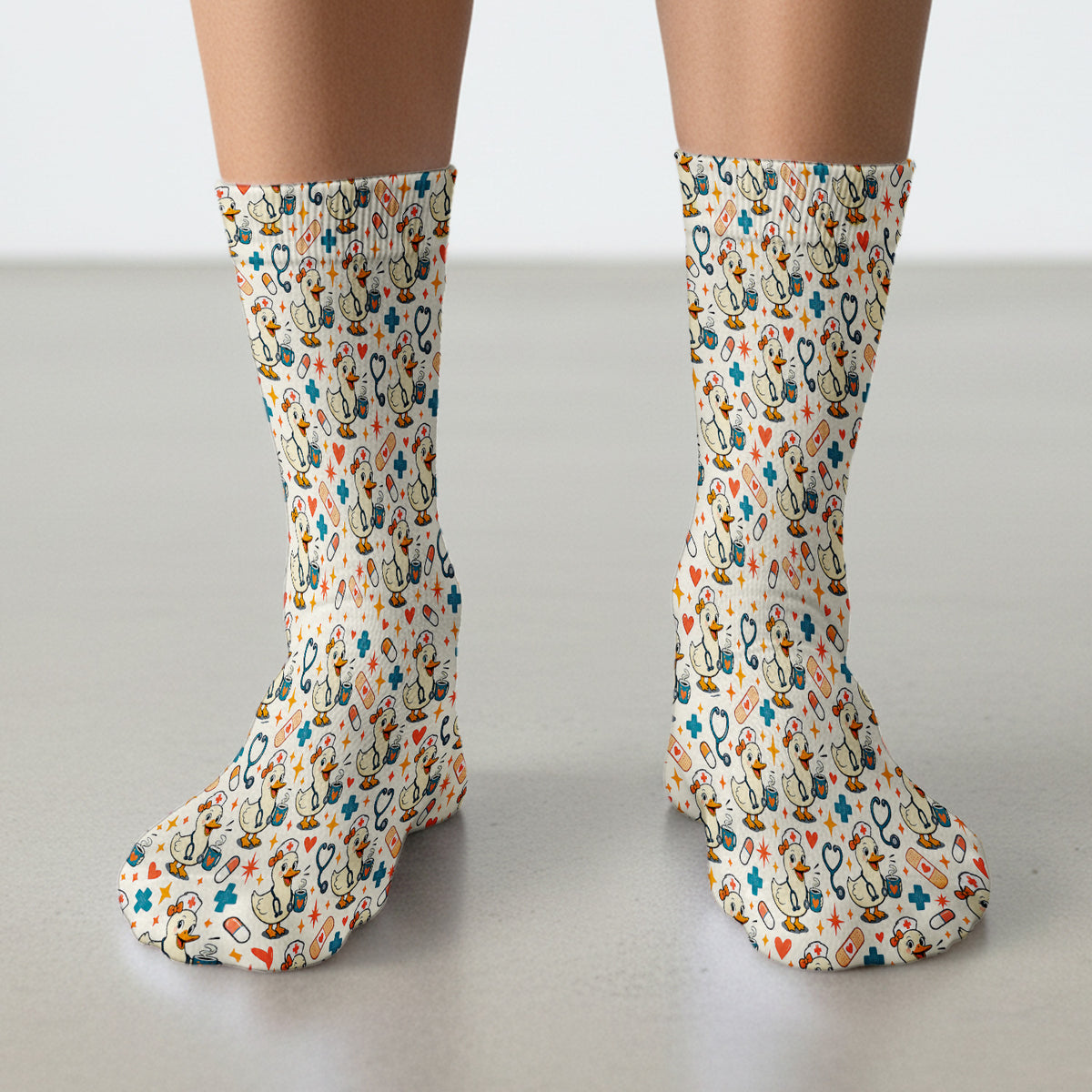 Cute Nurse Duck With Coffee Socks, Adult Socks for Men and Women