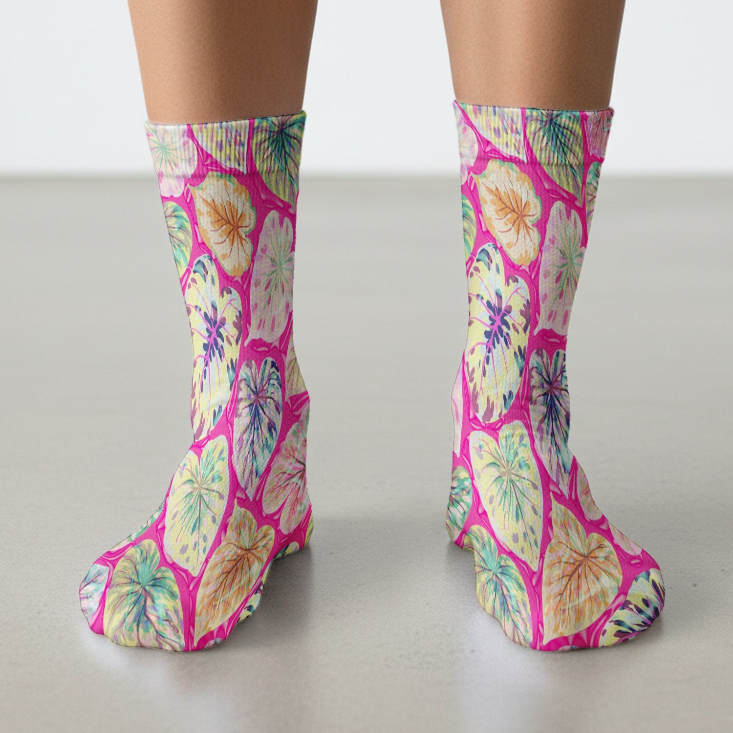Tropical Colorful Shaped Leaf Nurse Pattern Socks, Adult Socks for Men and Women