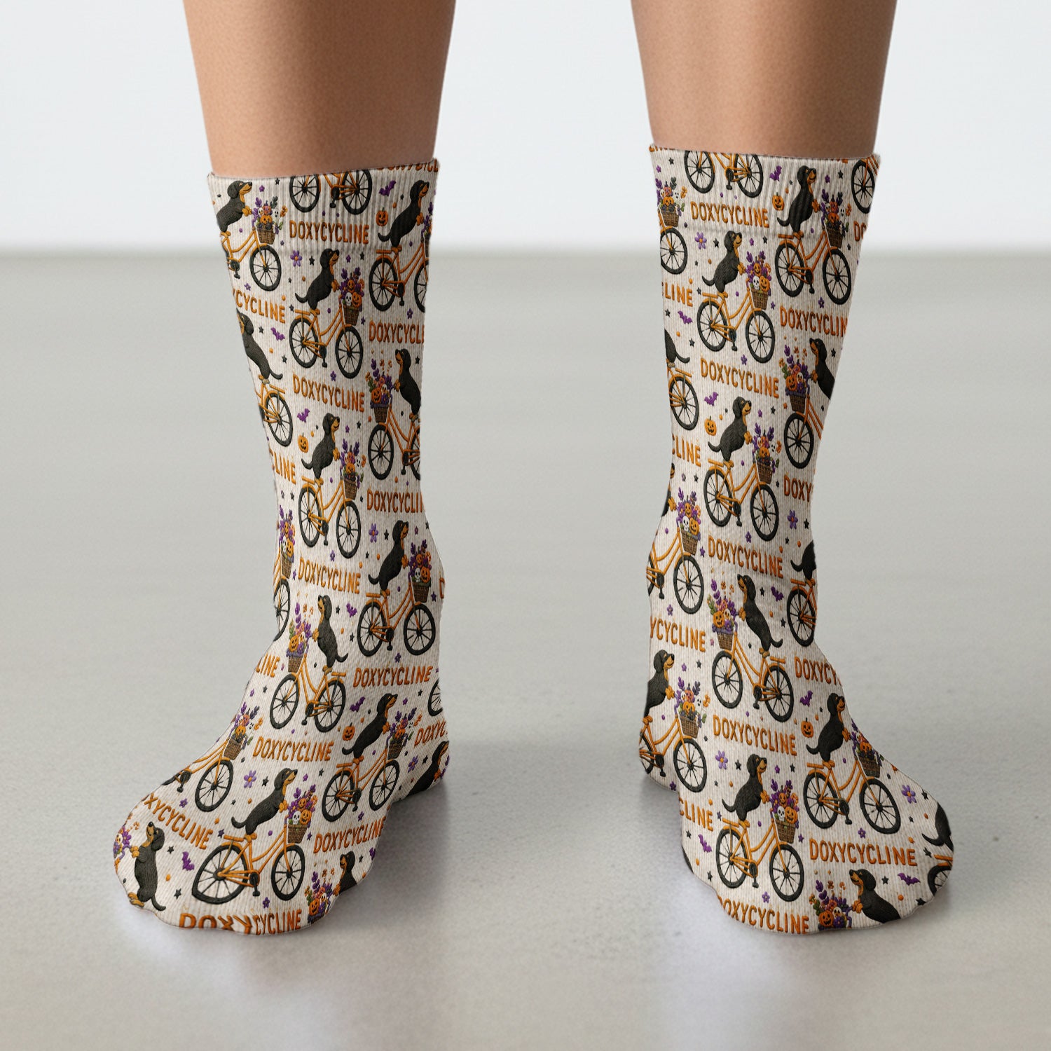 Halloween Dachshund with Doxycycline Bike Print Socks, Adult Socks for Men and Women