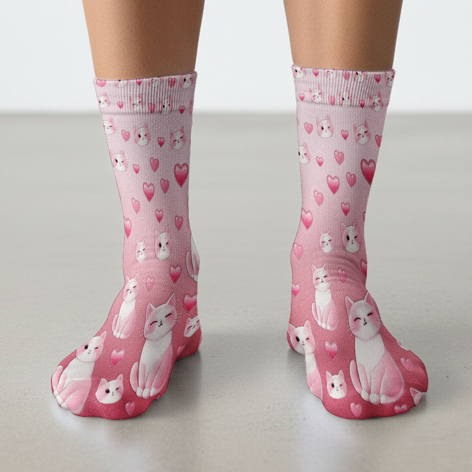 Valentine Cat Scrub Socks, Cute Heart Pattern Nurse Sock, Comfortable Scrubs For Nursing