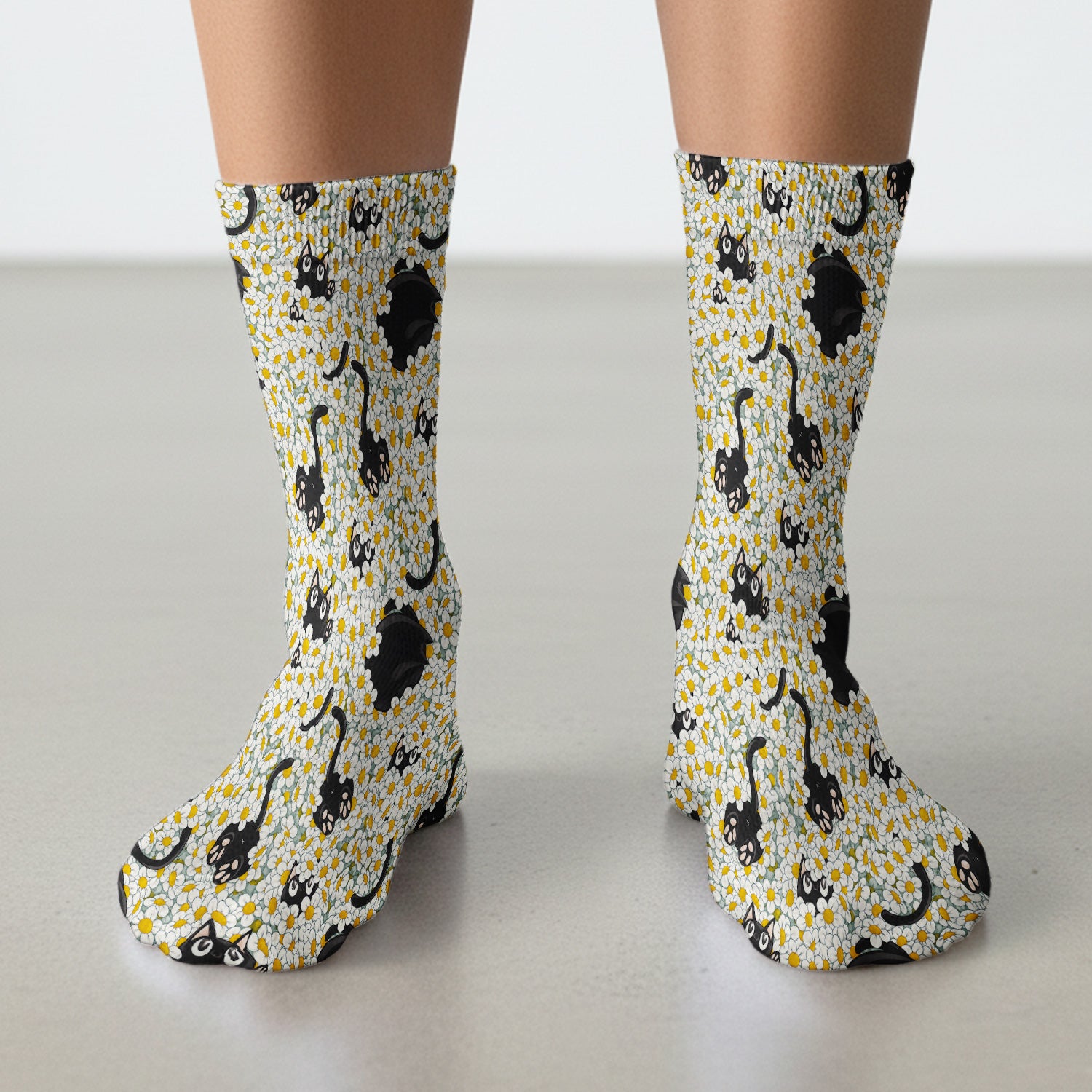 Daisy Black Cat Nurse Pattern Socks, Adult Socks for Men and Women