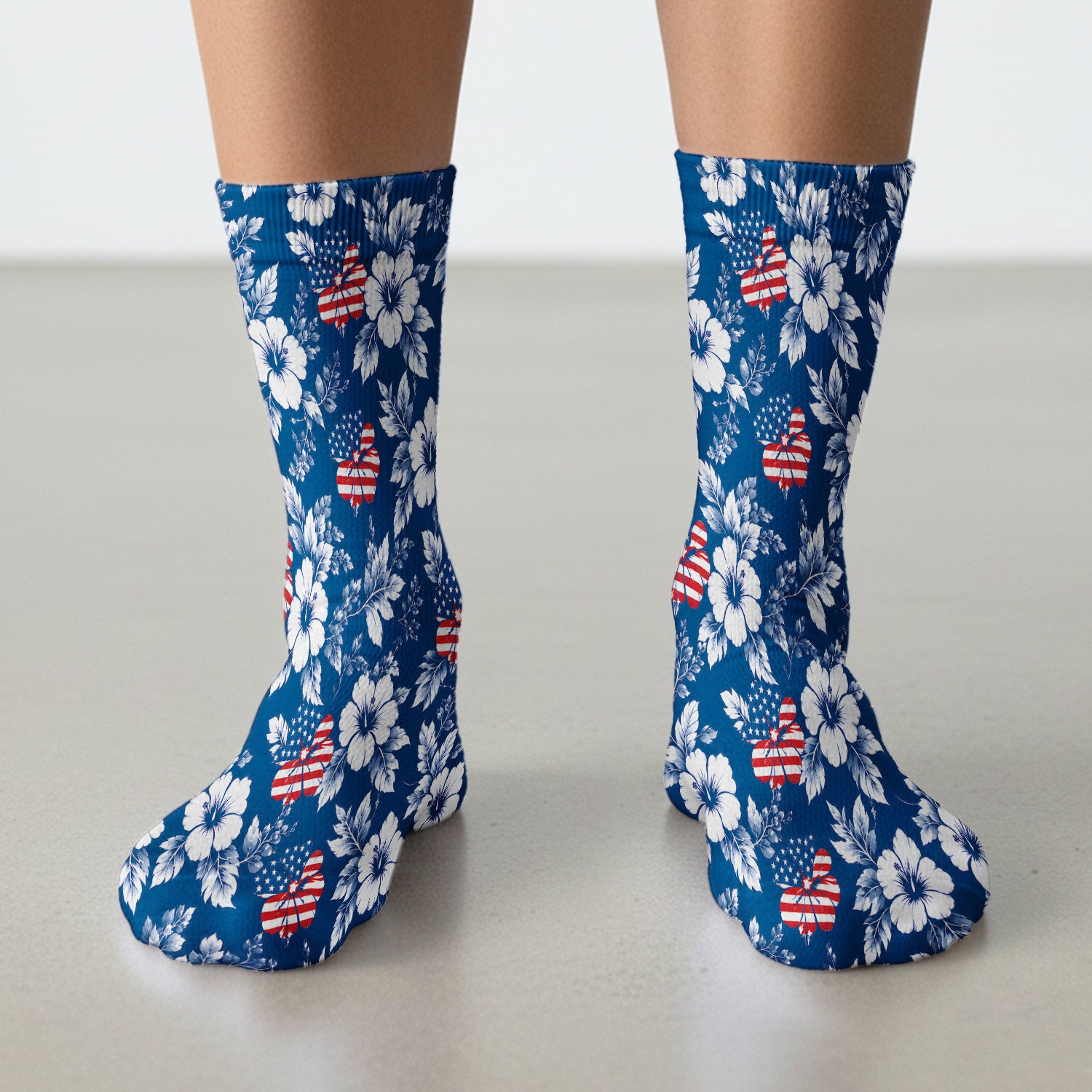 Patriotic Butterfly Floral Nurse for RN & CNA, American Flag Healthcare Workers Uniform Socks, Adult Socks for Men and Women