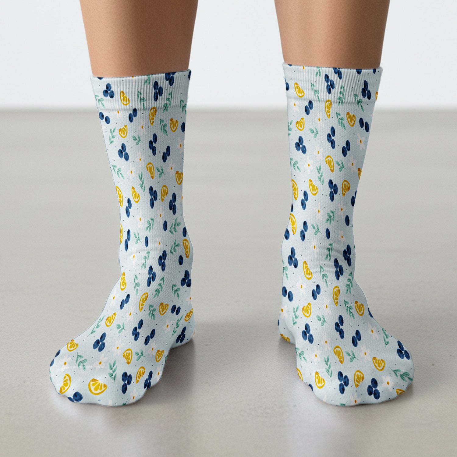 Blueberry Lemon Daisy Pattern Socks, Adult Socks for Men and Women