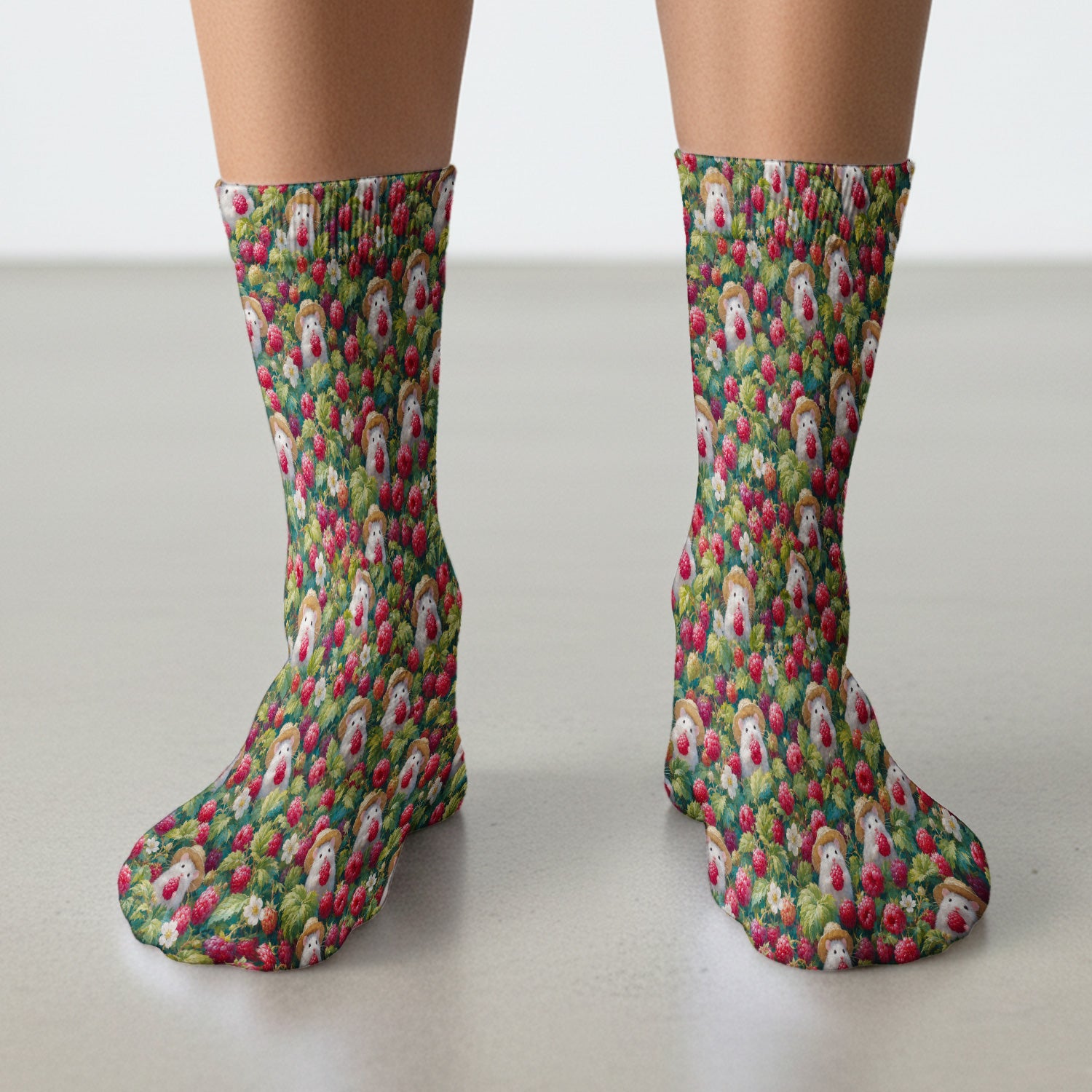 Cute Raspberry Mouse Garden Pattern Socks, Adult Socks for Men and Women