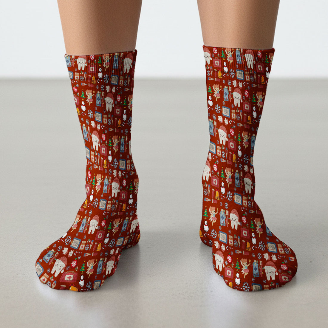 Christmas Dental Socks for Nurse Doctor - Cute Santa Tooth & Snowman Adult Socks for Men and Women