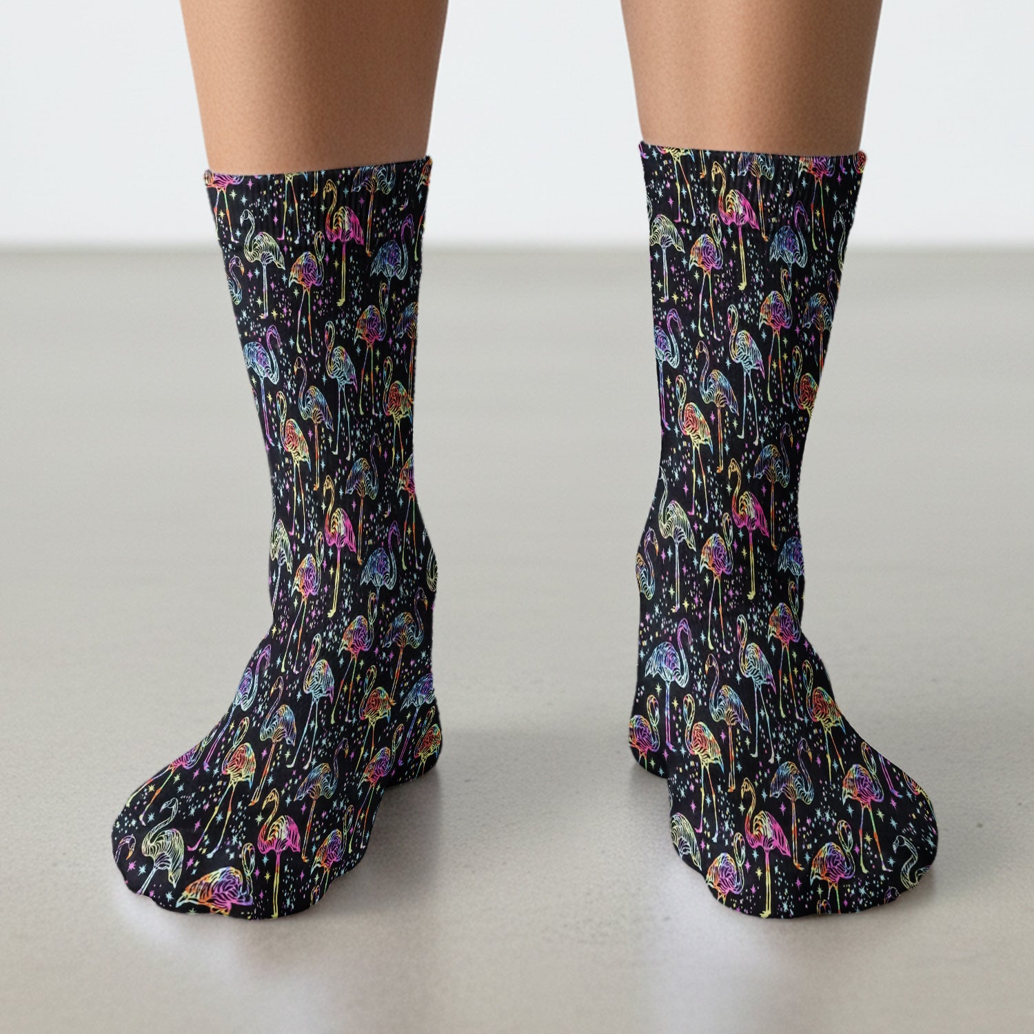 Neon Flamingo Starry Night Pattern Socks, Adult Socks for Men and Women