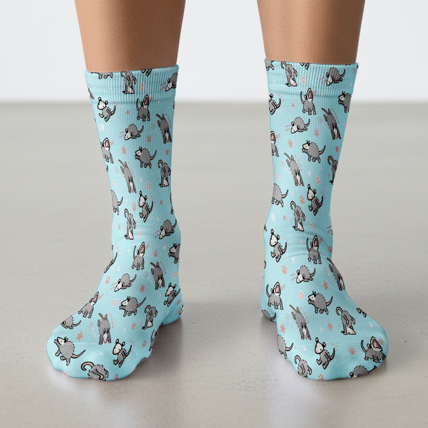 Playful Cartoon Opossum Character Pattern Sock, Breathable Fabrics Medical Uniform