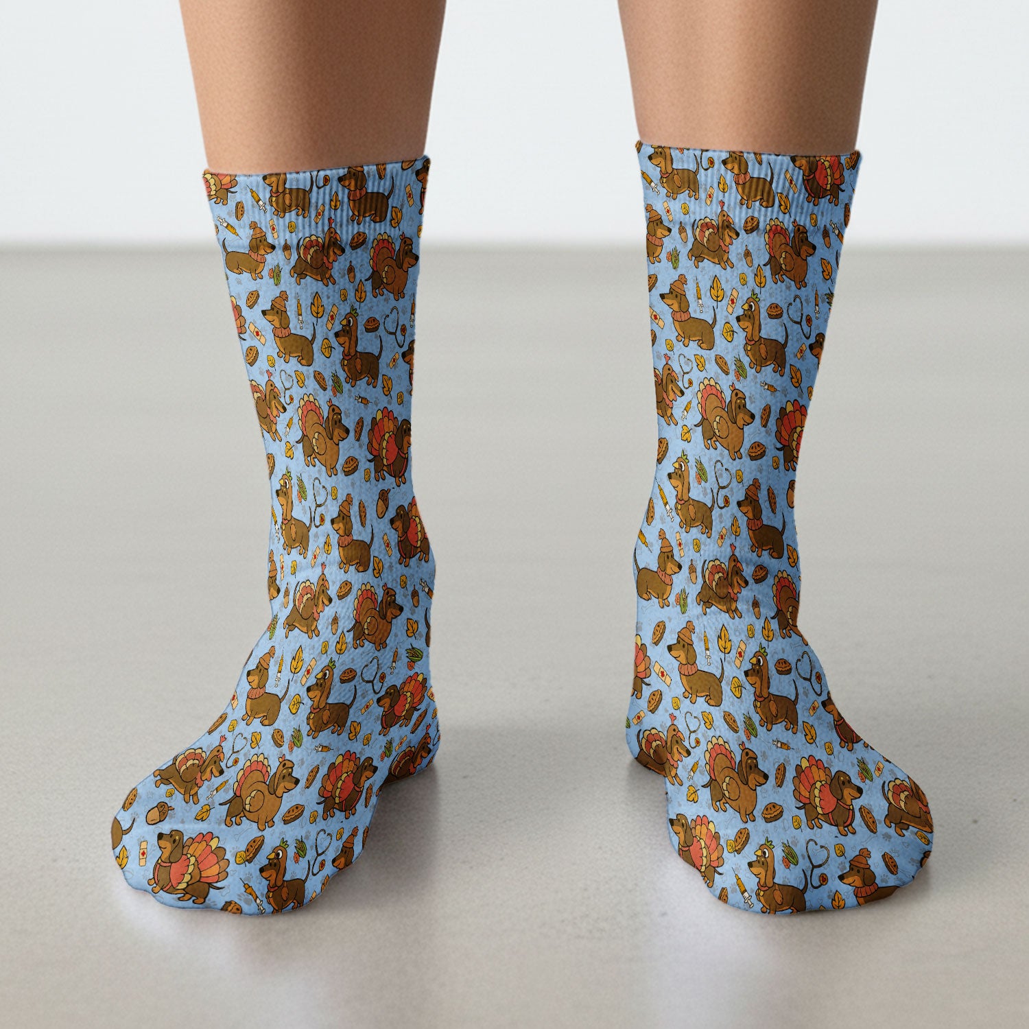 Thanksgiving Wiener Dog Socks for Nurse Doctor - Funny Dachshund Turkey Adult Socks for Men and Women