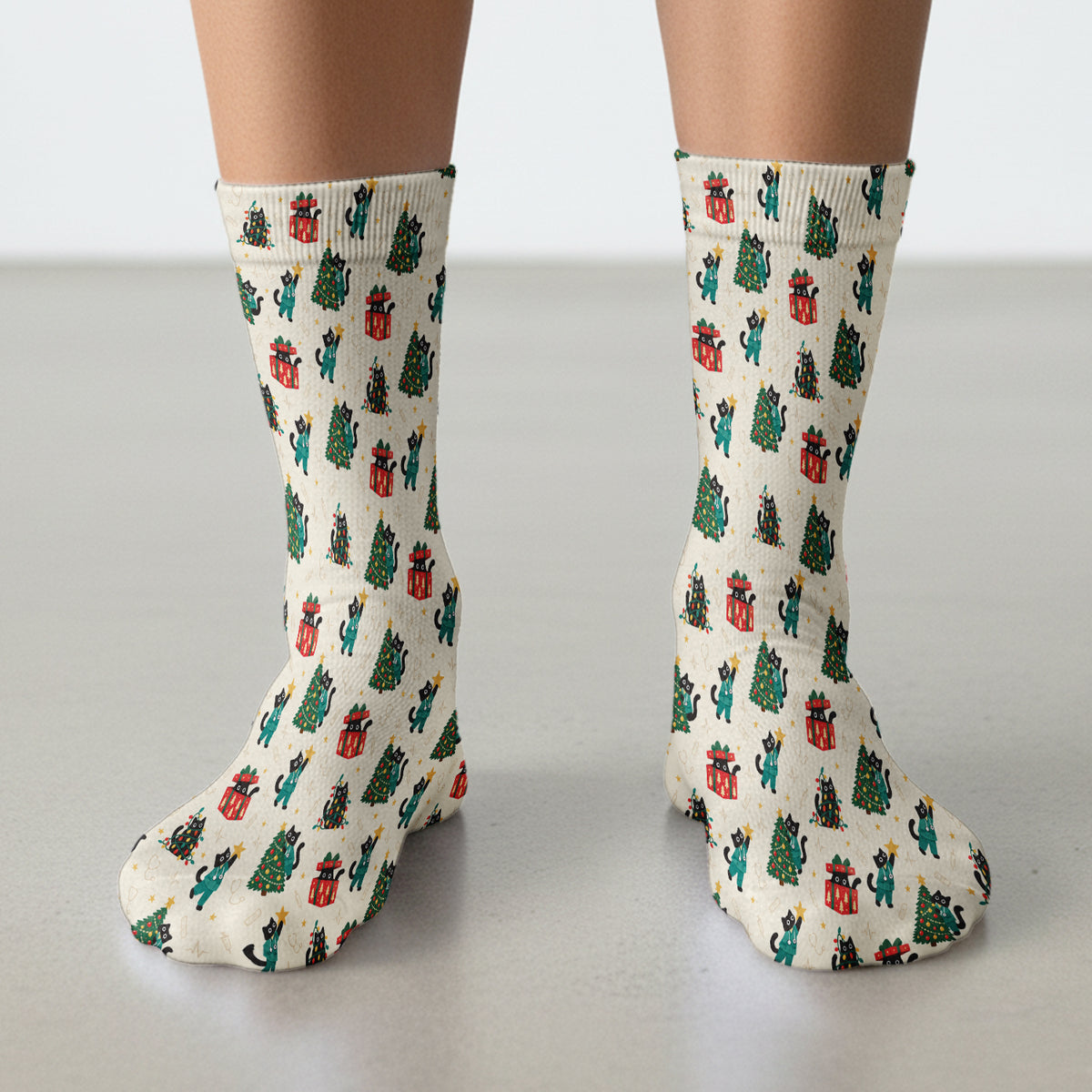 Christmas Black Nurse Cats And Trees Socks, Adult Socks for Men and Women