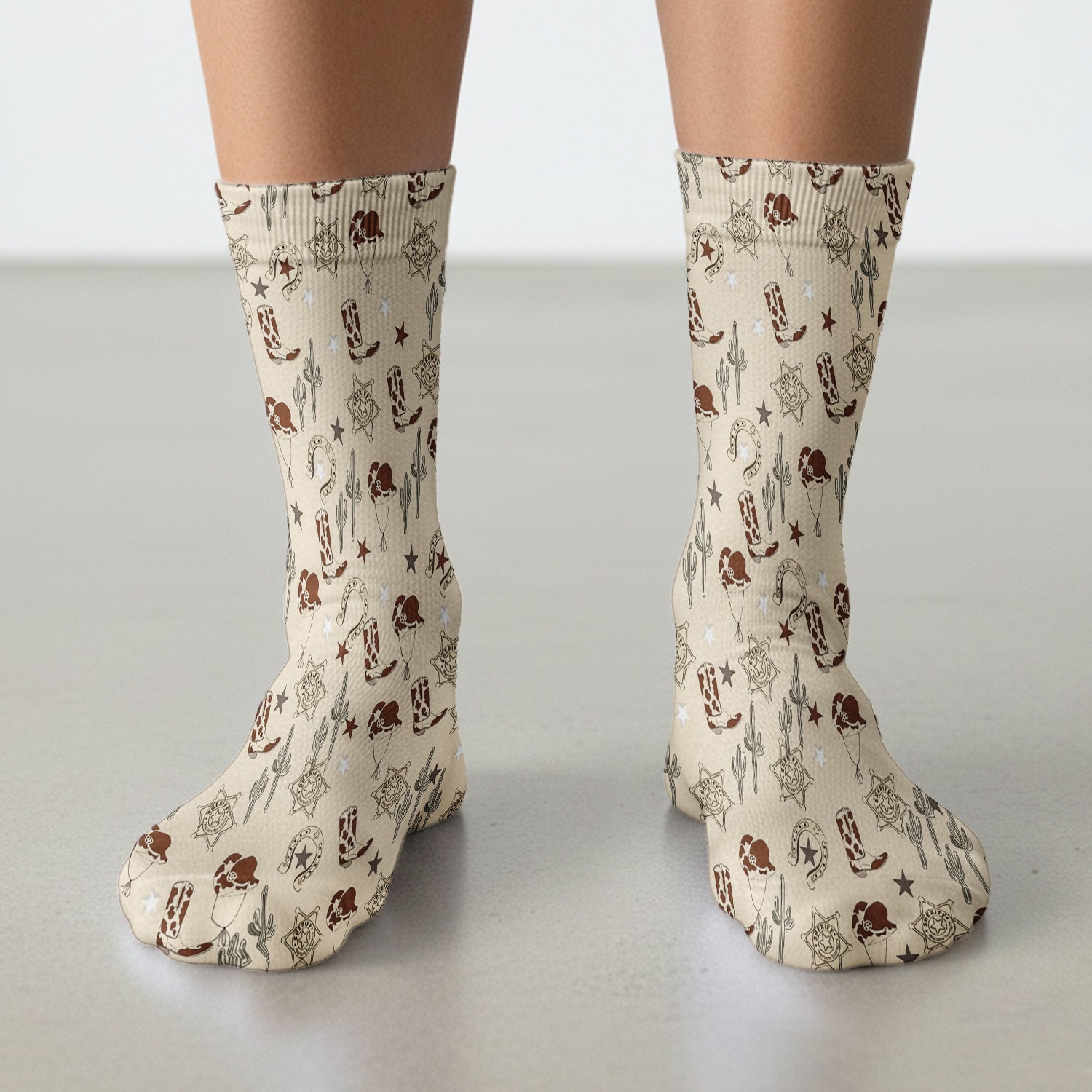 Funny Cowboy Hats & Boots Pattern Socks, Adult Socks for Men and Women